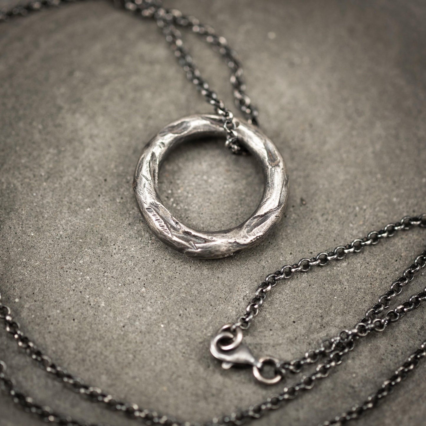 Mens circle silver pendant necklace, Rustic Silver necklace, Circle Minimalist jewelry, Handmade Silver jewelry, Unique Gift for men