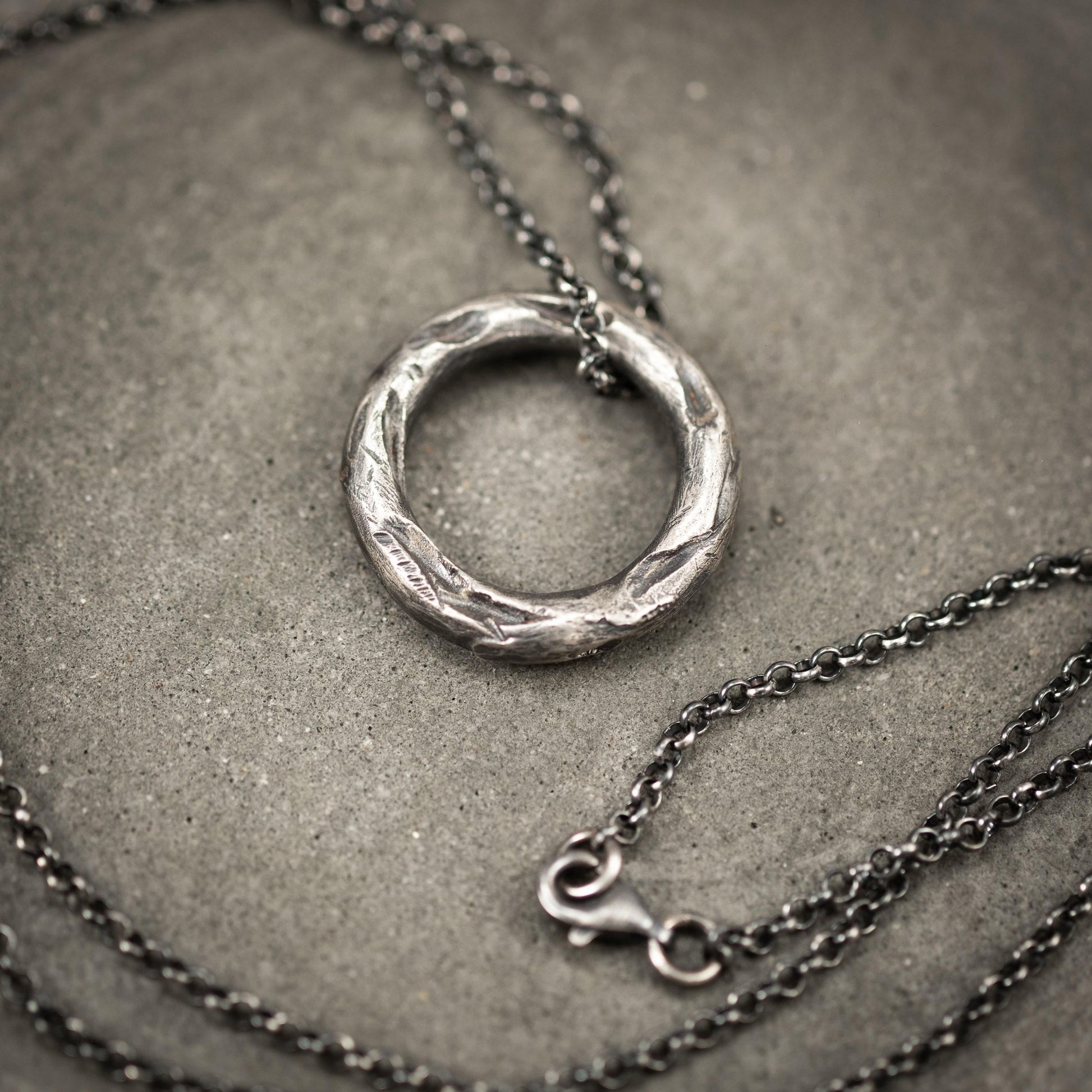 Mens circle silver pendant necklace, Rustic Silver necklace, Circle Minimalist jewelry, Handmade Silver jewelry, Unique Gift for men