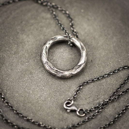 Mens circle silver pendant necklace, Rustic Silver necklace, Circle Minimalist jewelry, Handmade Silver jewelry, Unique Gift for men