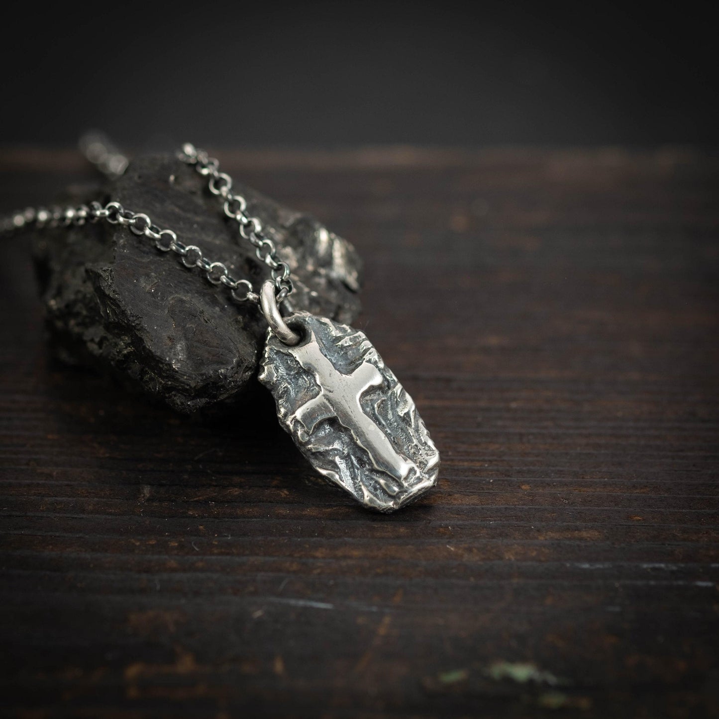 Sterling silver rustic Mens Cross Necklace