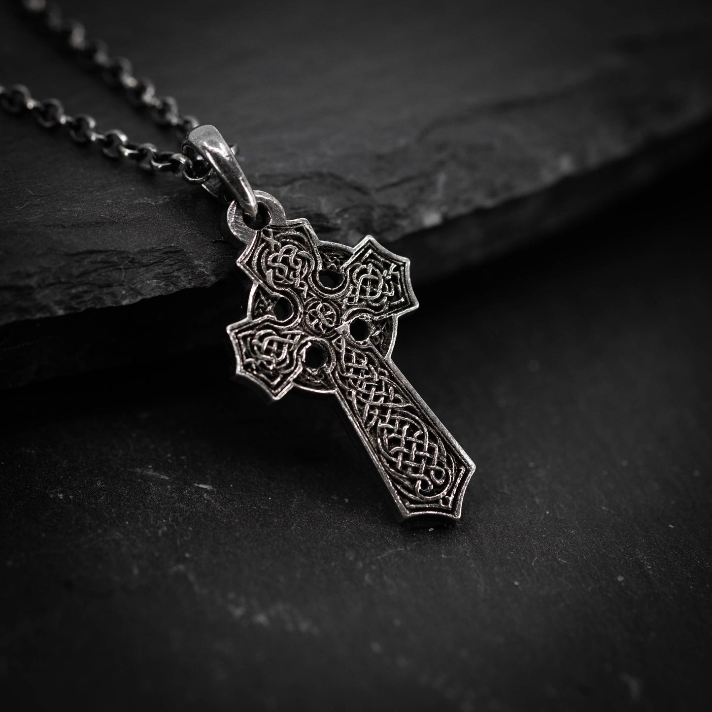 Rustic Mens Silver Celtic Cross necklace, handmade Celtic jewelry