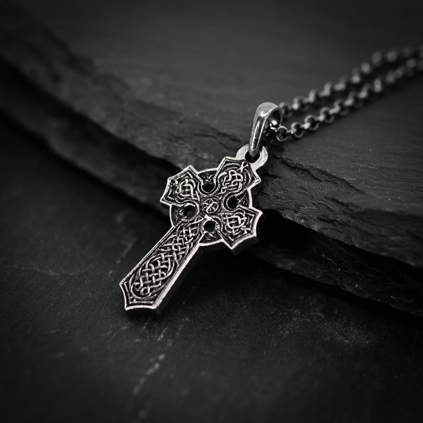 Rustic Mens Silver Celtic Cross necklace, handmade Celtic jewelry