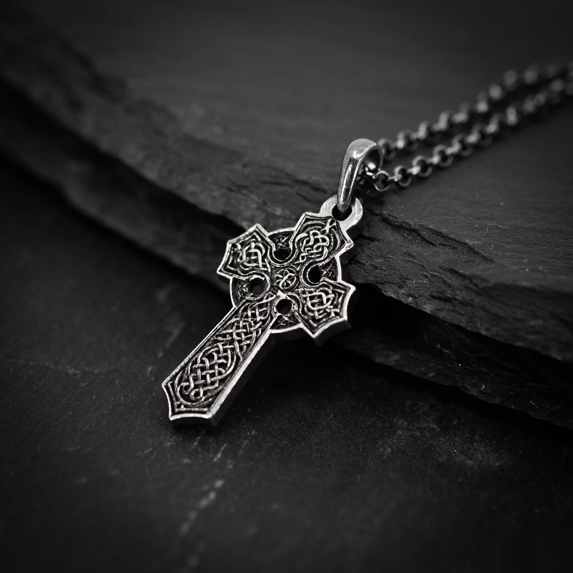 Rustic Mens Silver Celtic Cross necklace, handmade Celtic jewelry
