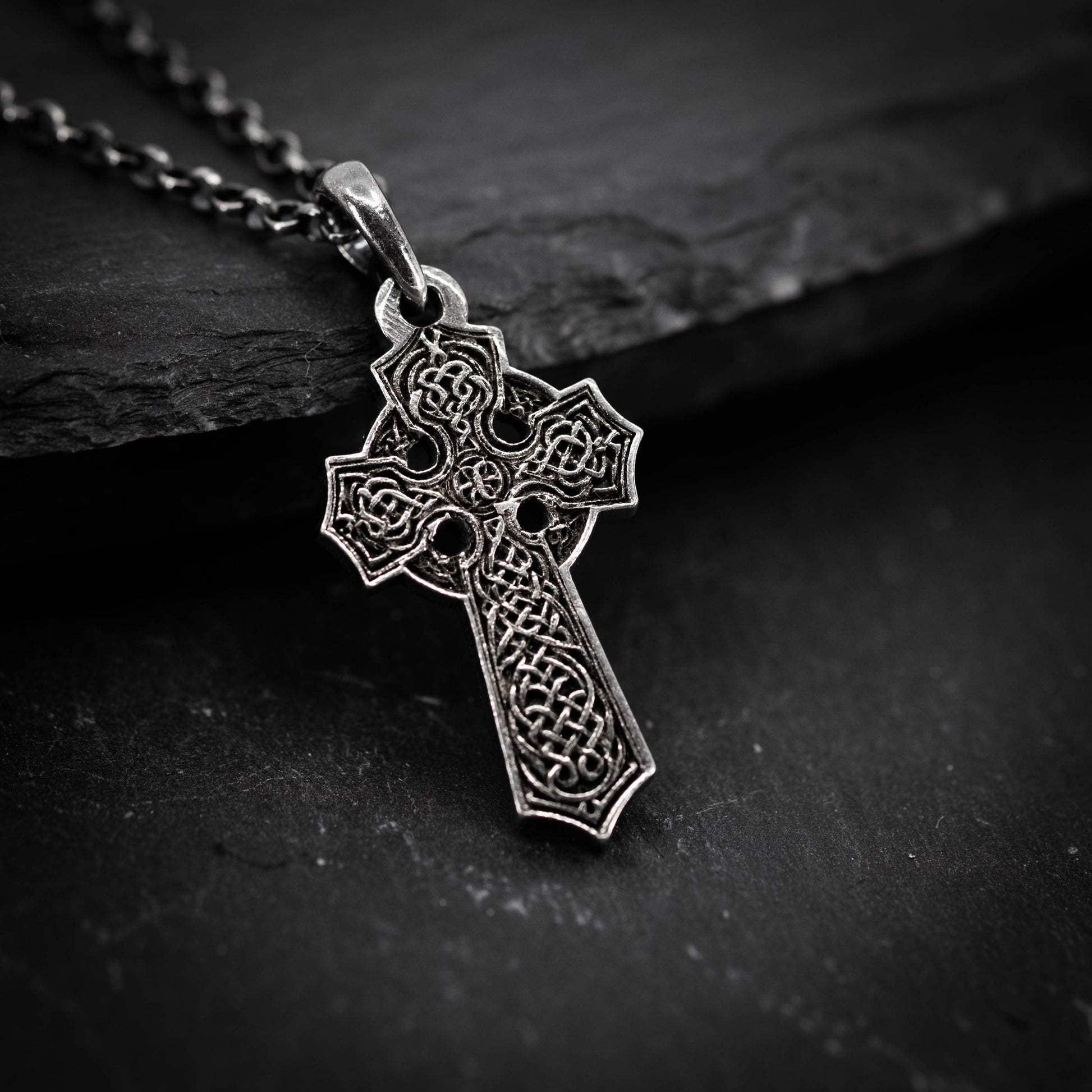 Rustic Mens Silver Celtic Cross necklace, handmade Celtic jewelry