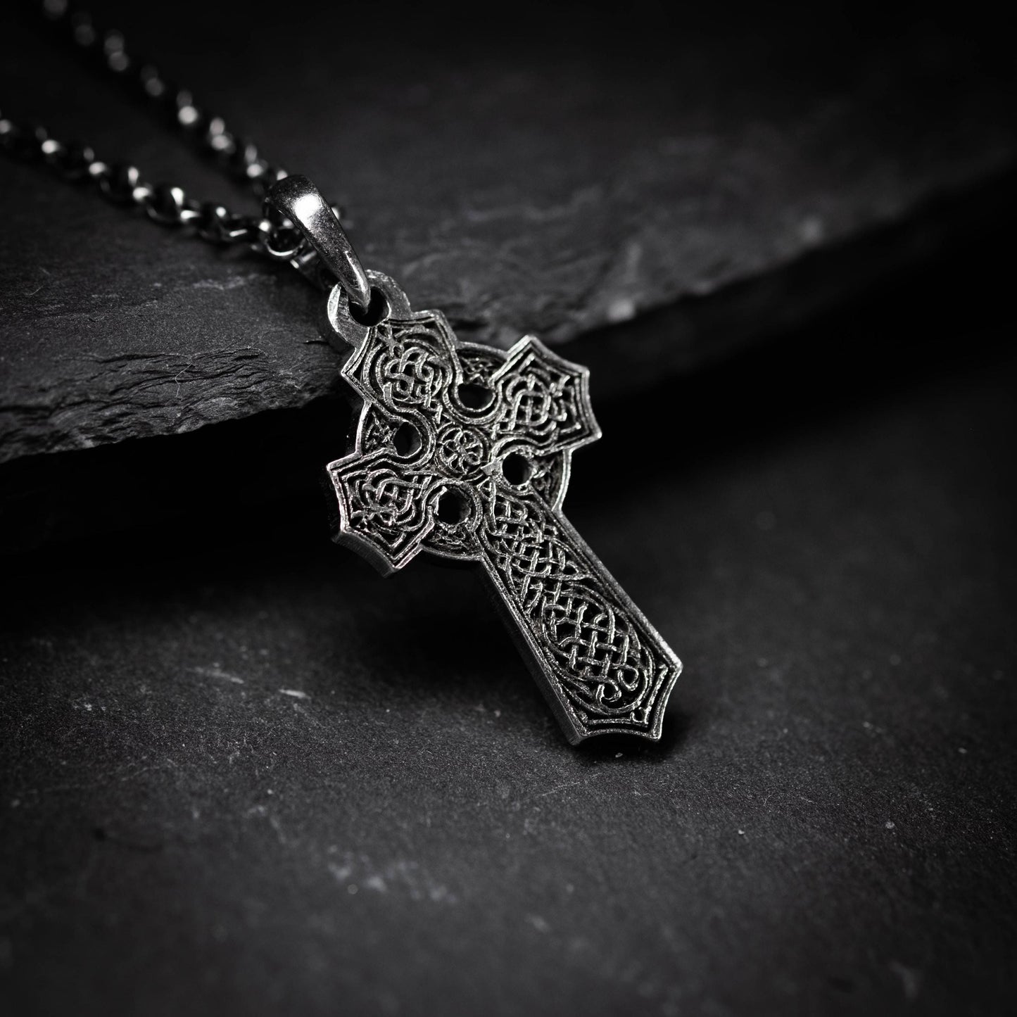 Rustic Mens Silver Celtic Cross necklace, handmade Celtic jewelry