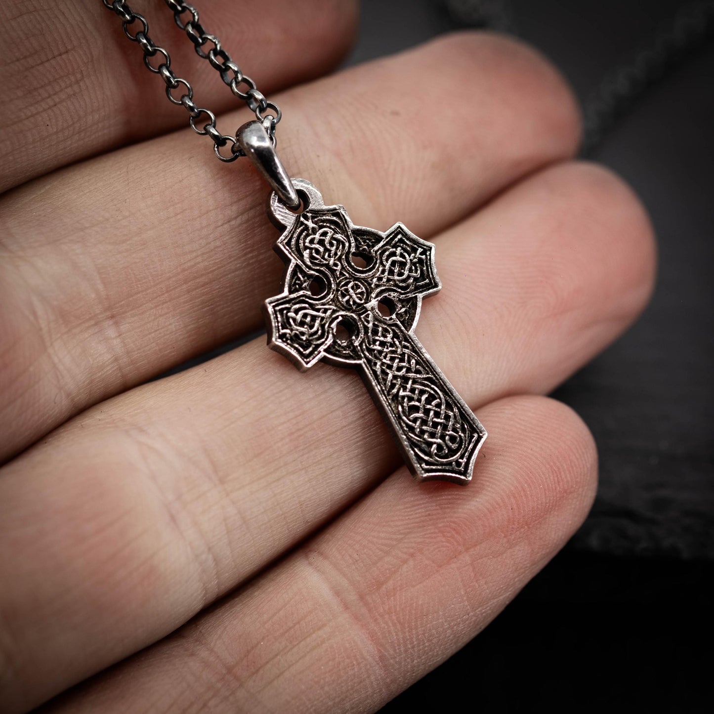 Rustic Mens Silver Celtic Cross necklace, handmade Celtic jewelry