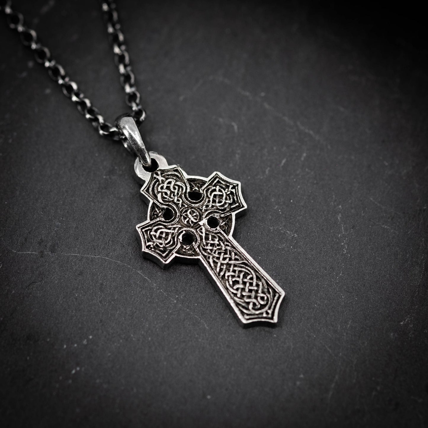 Rustic Mens Silver Celtic Cross necklace, handmade Celtic jewelry