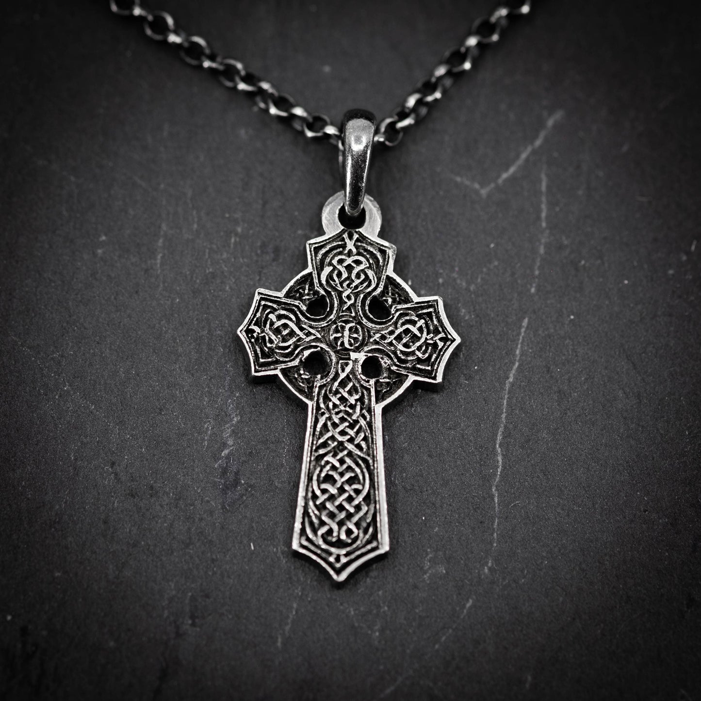 Rustic Mens Silver Celtic Cross necklace, handmade Celtic jewelry