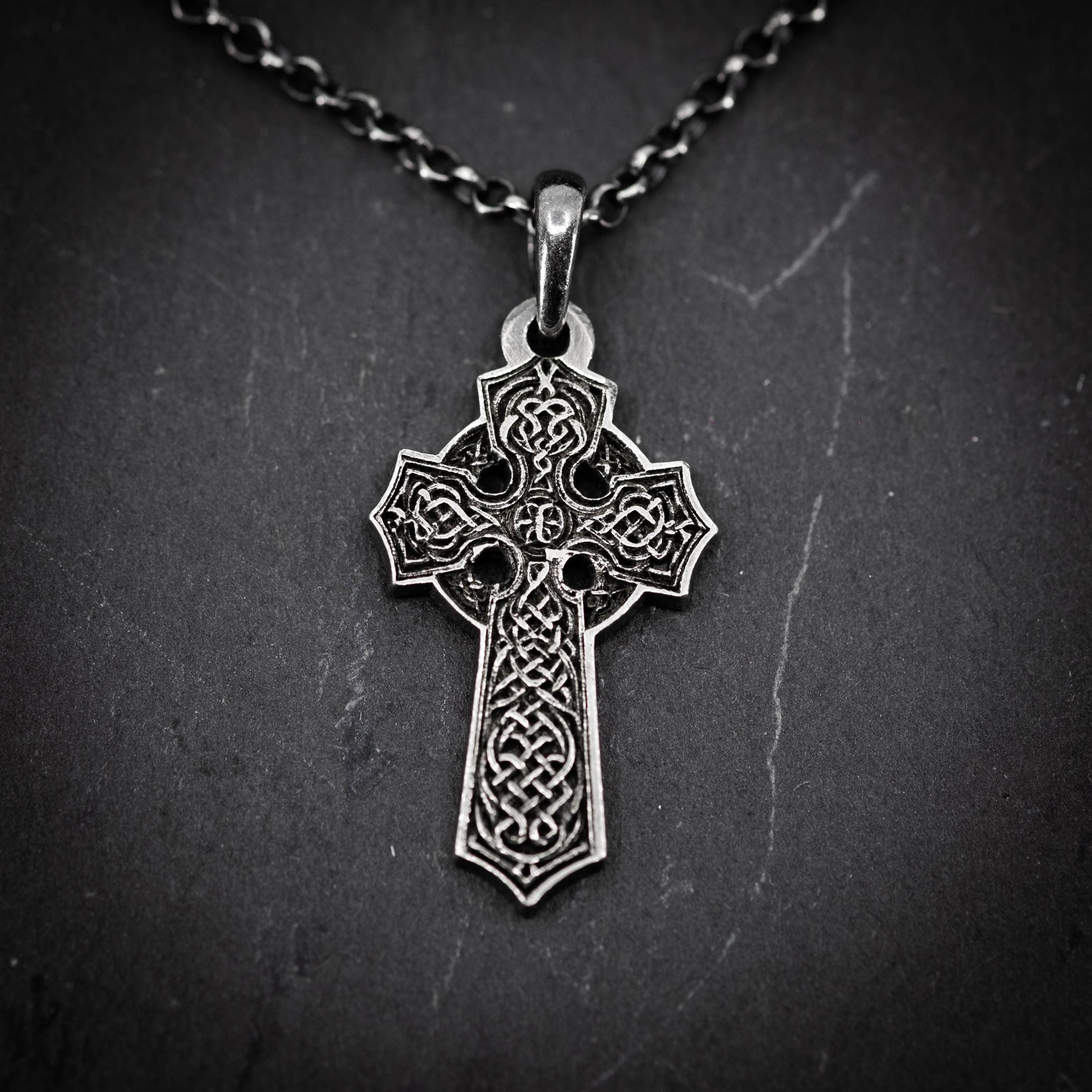 Rustic Mens Silver Celtic Cross necklace, handmade Celtic jewelry