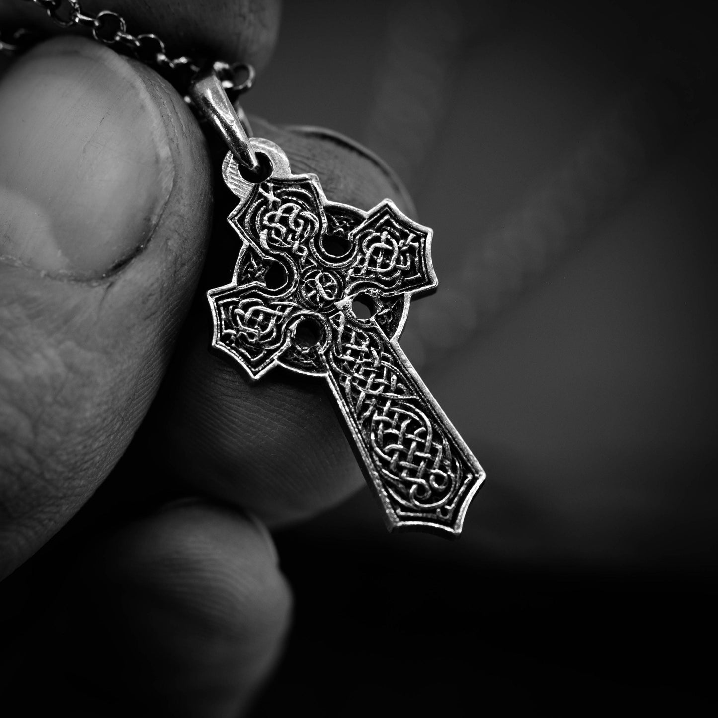 Rustic Mens Silver Celtic Cross necklace, handmade Celtic jewelry