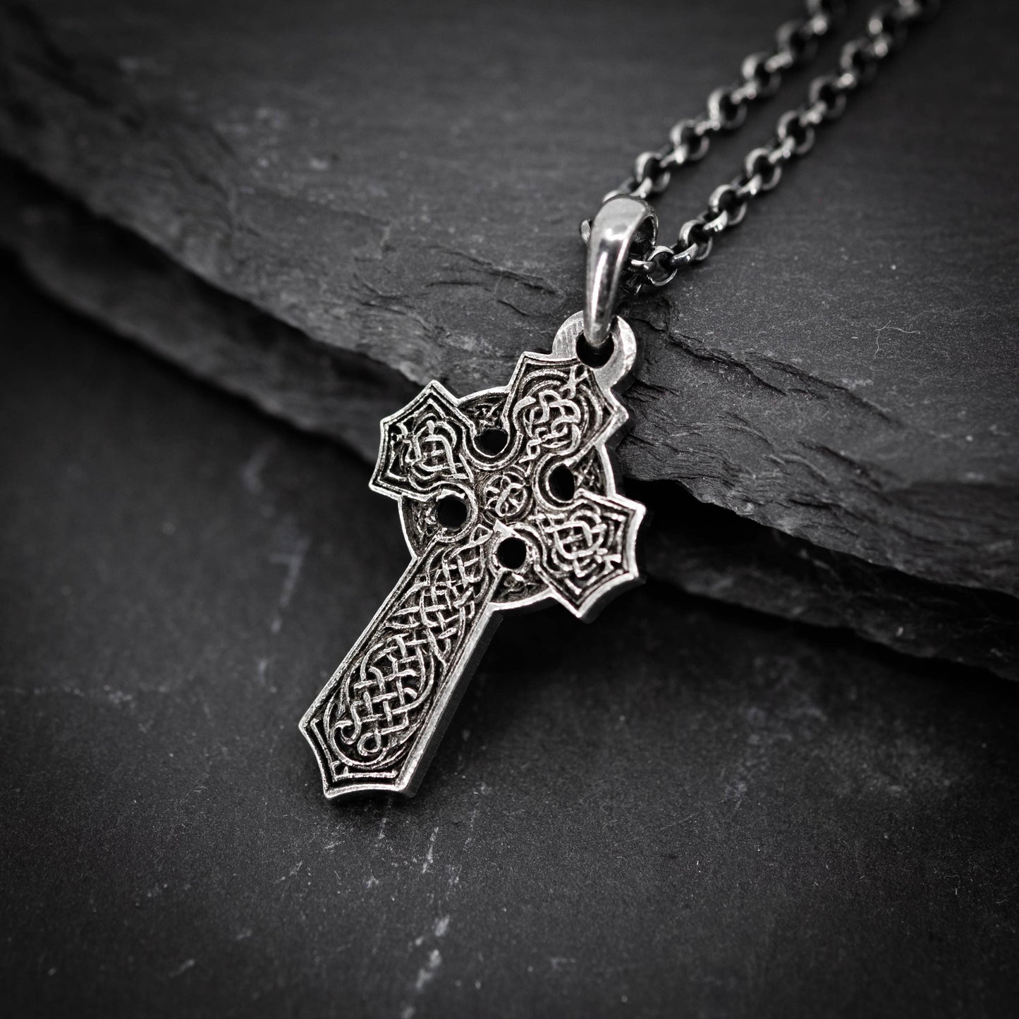 Rustic Mens Silver Celtic Cross necklace, handmade Celtic jewelry