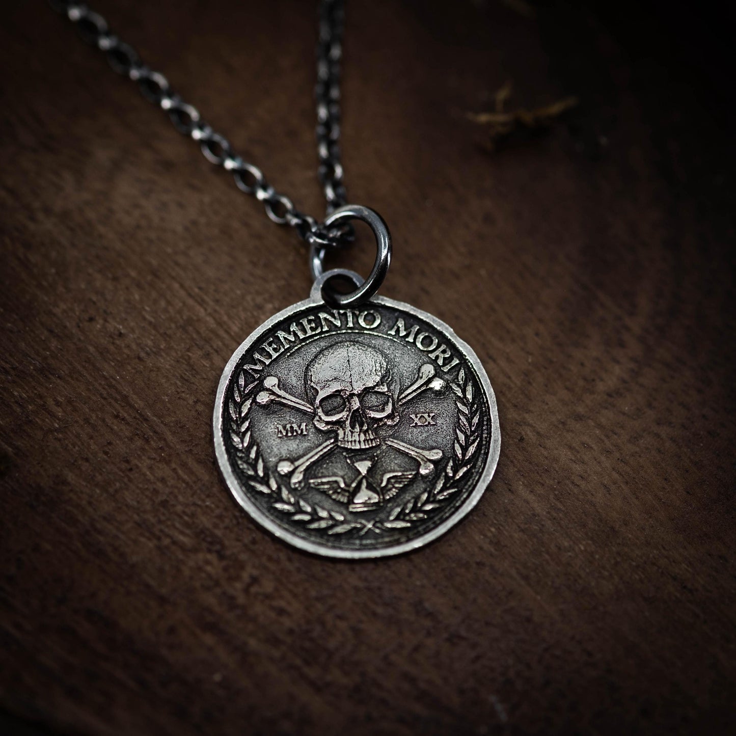 Silver Memento Mori Personalized Men's Skull Necklace, Rustic Handmade Best Friend Gift, Handmade Goth Oxidized Jewelry