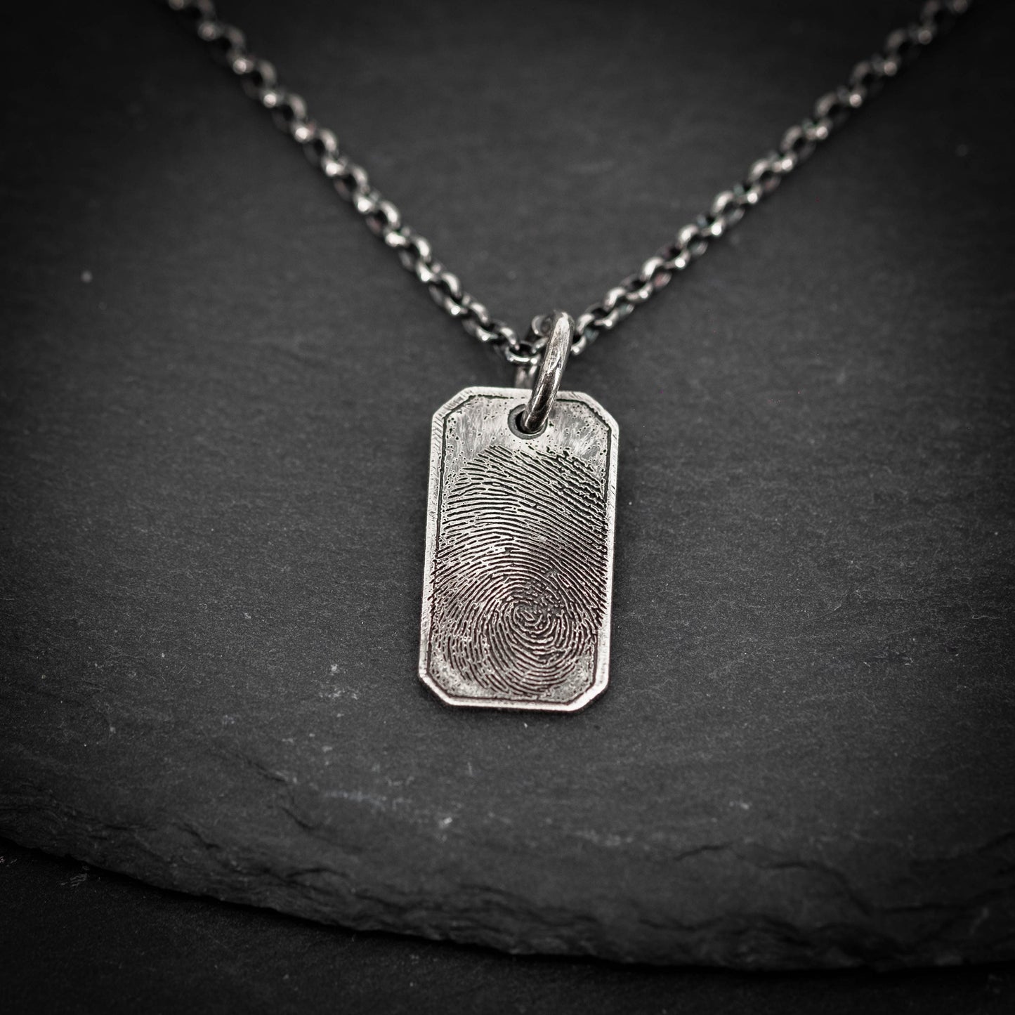 Personalized Silver Fingerprint Necklace for Men, Engraved Pendant, Custom Fingerprint Jewelry, Unique Gift for Him