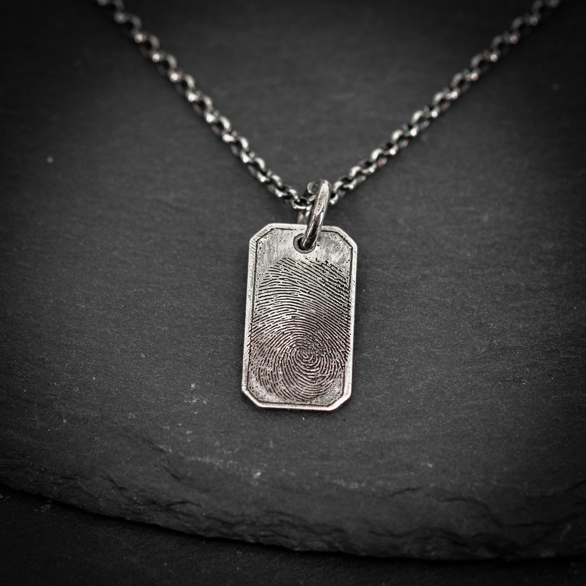 Personalized Silver Fingerprint Necklace for Men, Engraved Pendant, Custom Fingerprint Jewelry, Unique Gift for Him