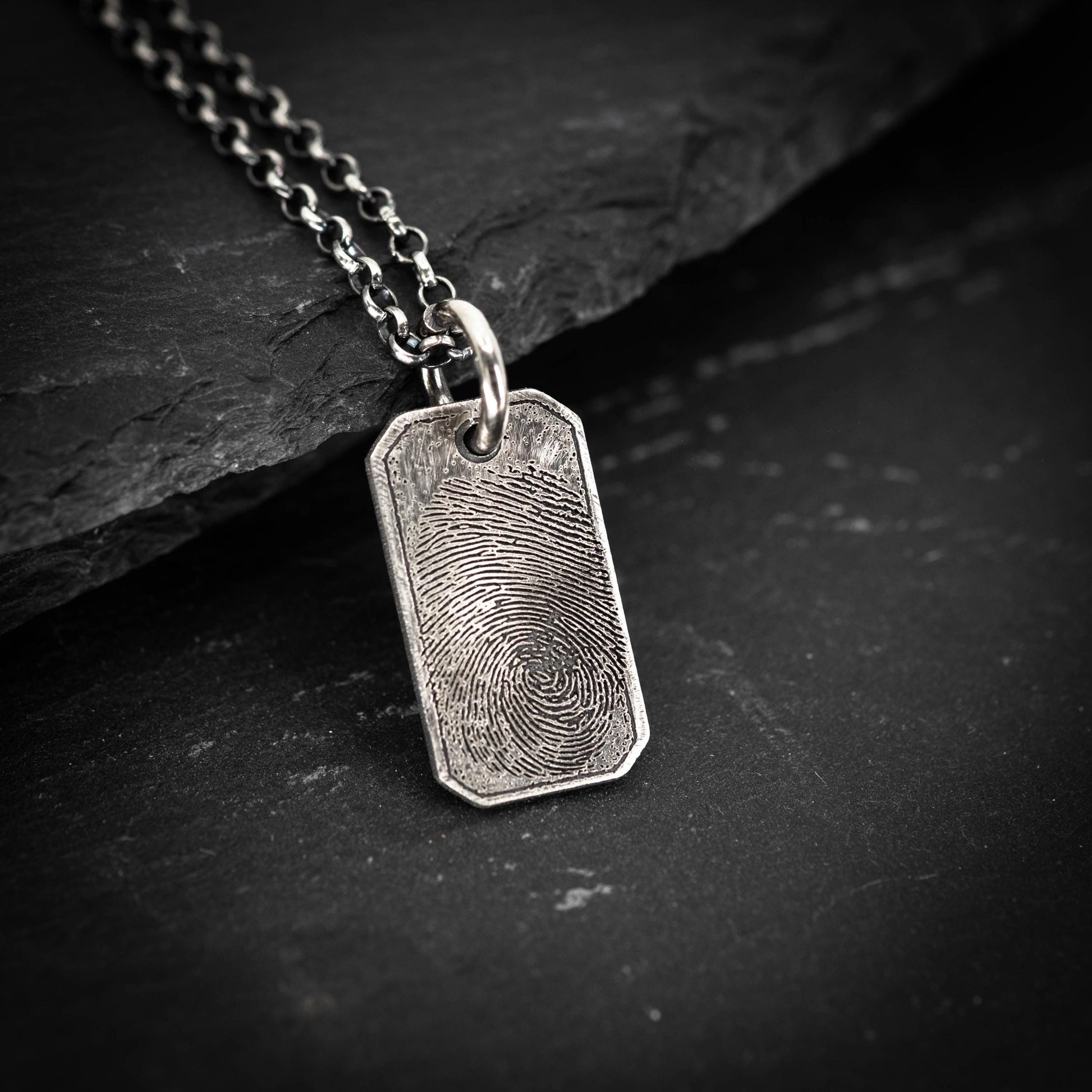 Personalized Silver Fingerprint Necklace for Men, Engraved Pendant, Custom Fingerprint Jewelry, Unique Gift for Him