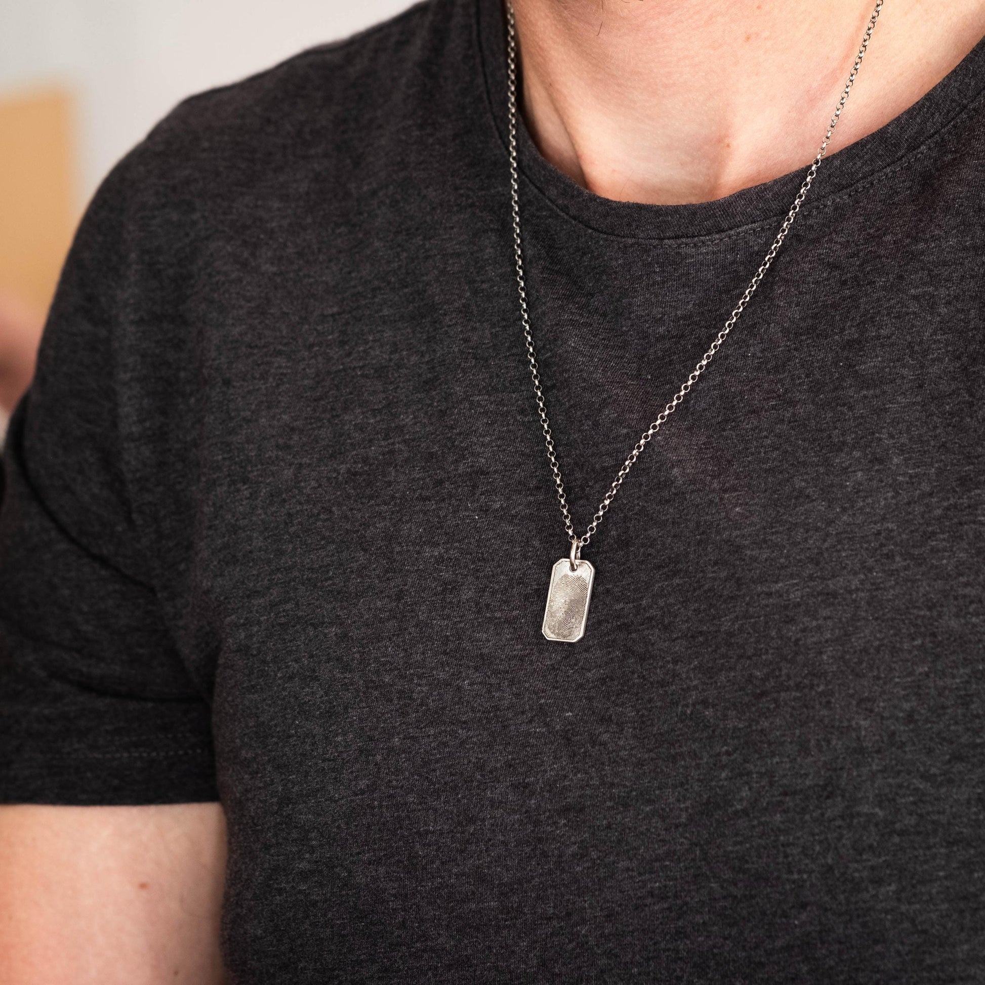 Personalized Silver Fingerprint Necklace for Men, Engraved Pendant, Custom Fingerprint Jewelry, Unique Gift for Him
