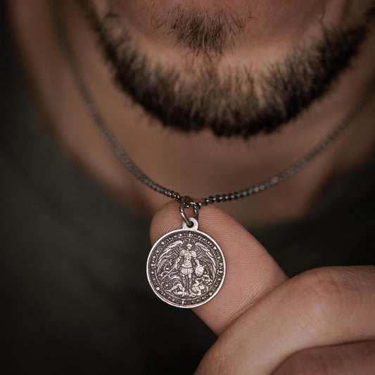 Silver Men's Archangel St. Michael Personalized Necklace, Handmade Religious Jewelry, Protection Amulet Pendant, Christian Gift