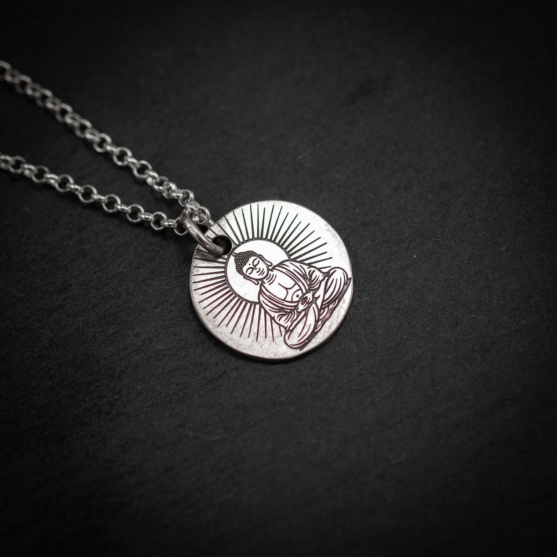 Silver Buddha Meditation Pendant Necklace, Handmade Buddhist Yoga Jewelry for Men, Spiritual Mindfulness Gift for Him
