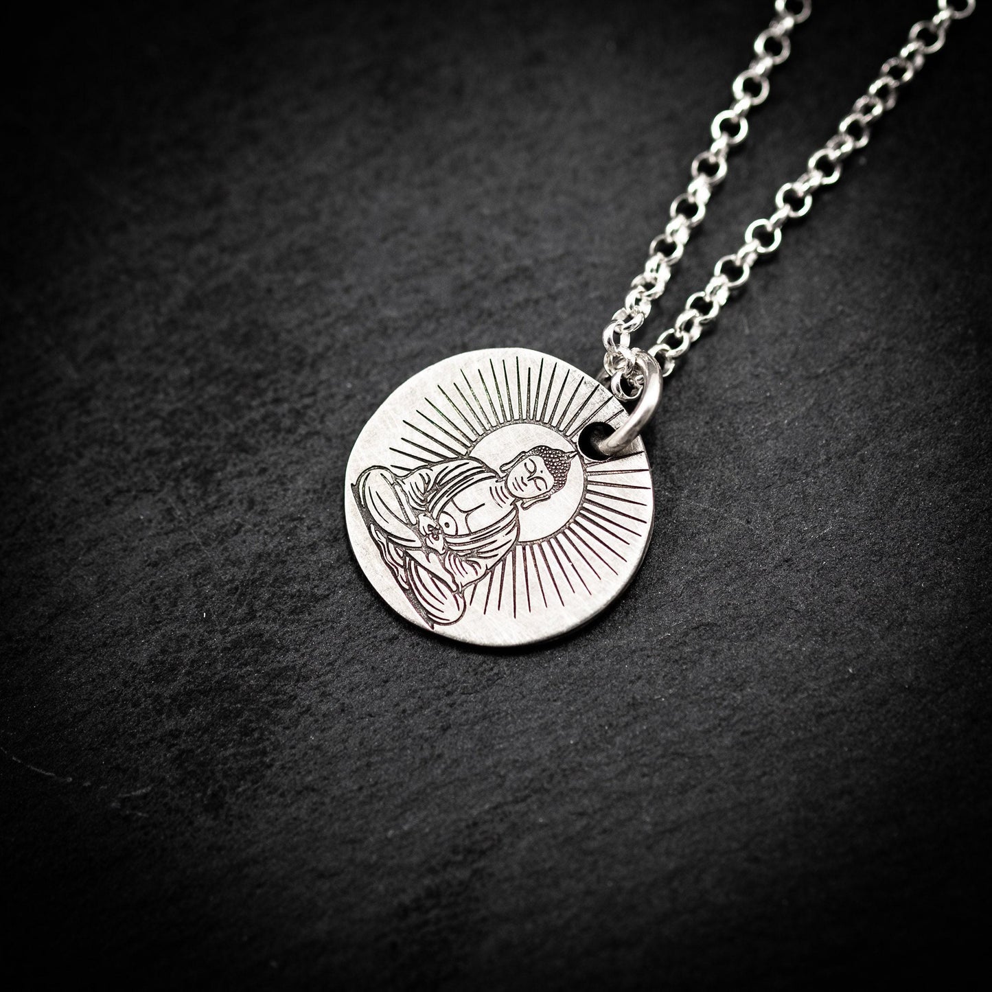 Silver Buddha Meditation Pendant Necklace, Handmade Buddhist Yoga Jewelry for Men, Spiritual Mindfulness Gift for Him