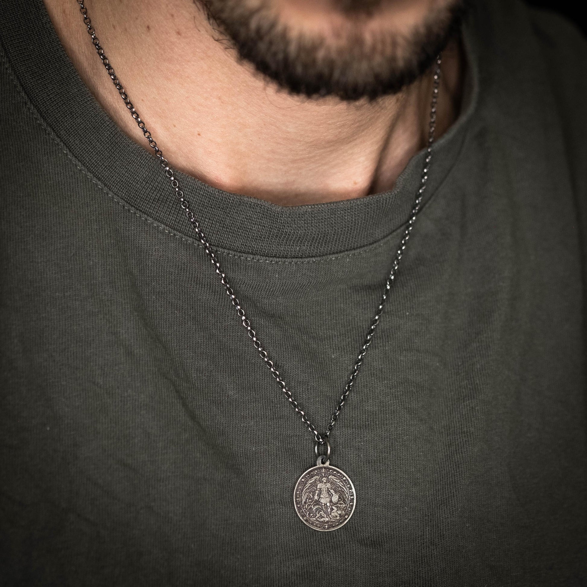 Silver Men's Archangel St. Michael Personalized Necklace, Handmade Religious Jewelry, Protection Amulet Pendant, Christian Gift