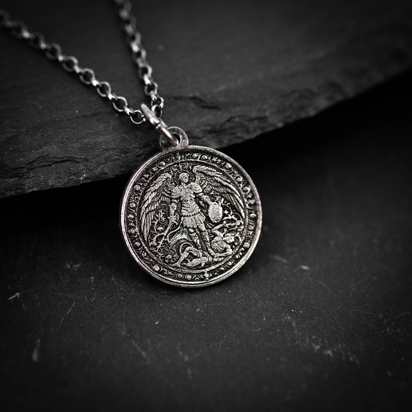 Silver Men's Archangel St. Michael Personalized Necklace, Handmade Religious Jewelry, Protection Amulet Pendant, Christian Gift
