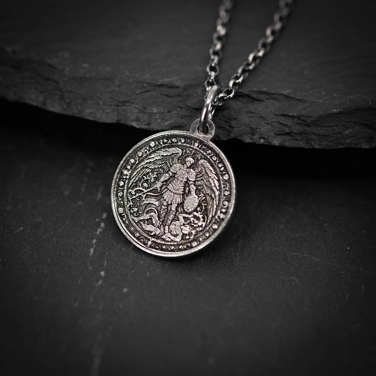 Silver Men's Archangel St. Michael Personalized Necklace, Handmade Religious Jewelry, Protection Amulet Pendant, Christian Gift