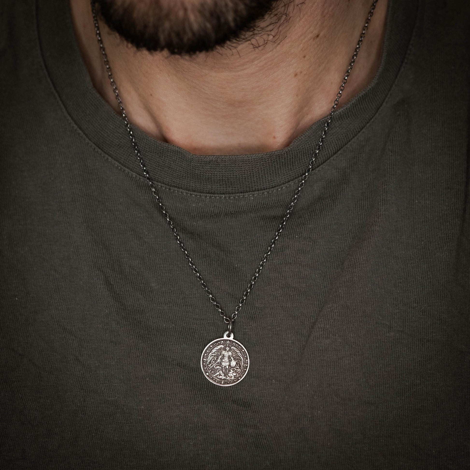 Silver Men's Archangel St. Michael Personalized Necklace, Handmade Religious Jewelry, Protection Amulet Pendant, Christian Gift