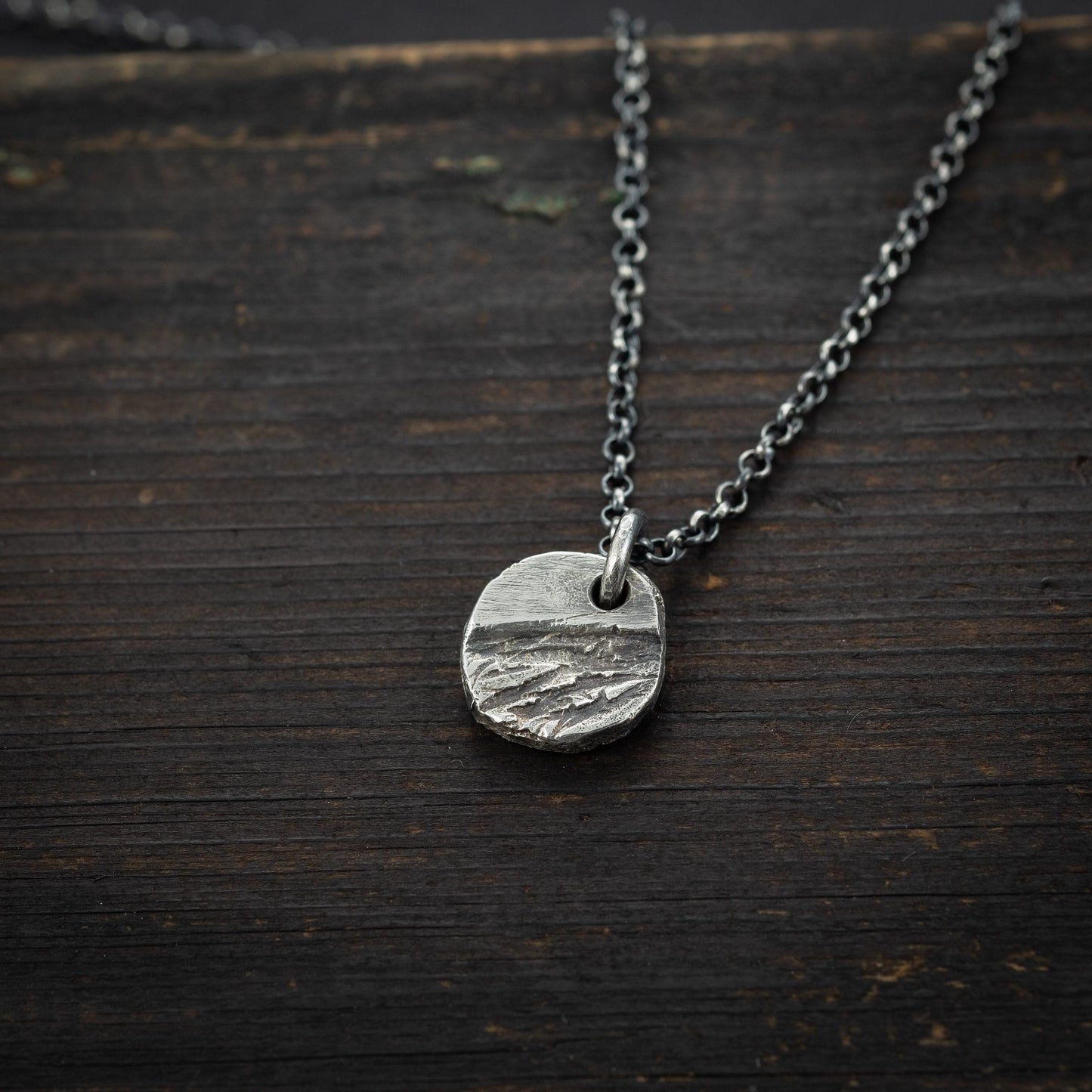Mens Necklace Small Rustic Pendant for Men in Sterling Silver