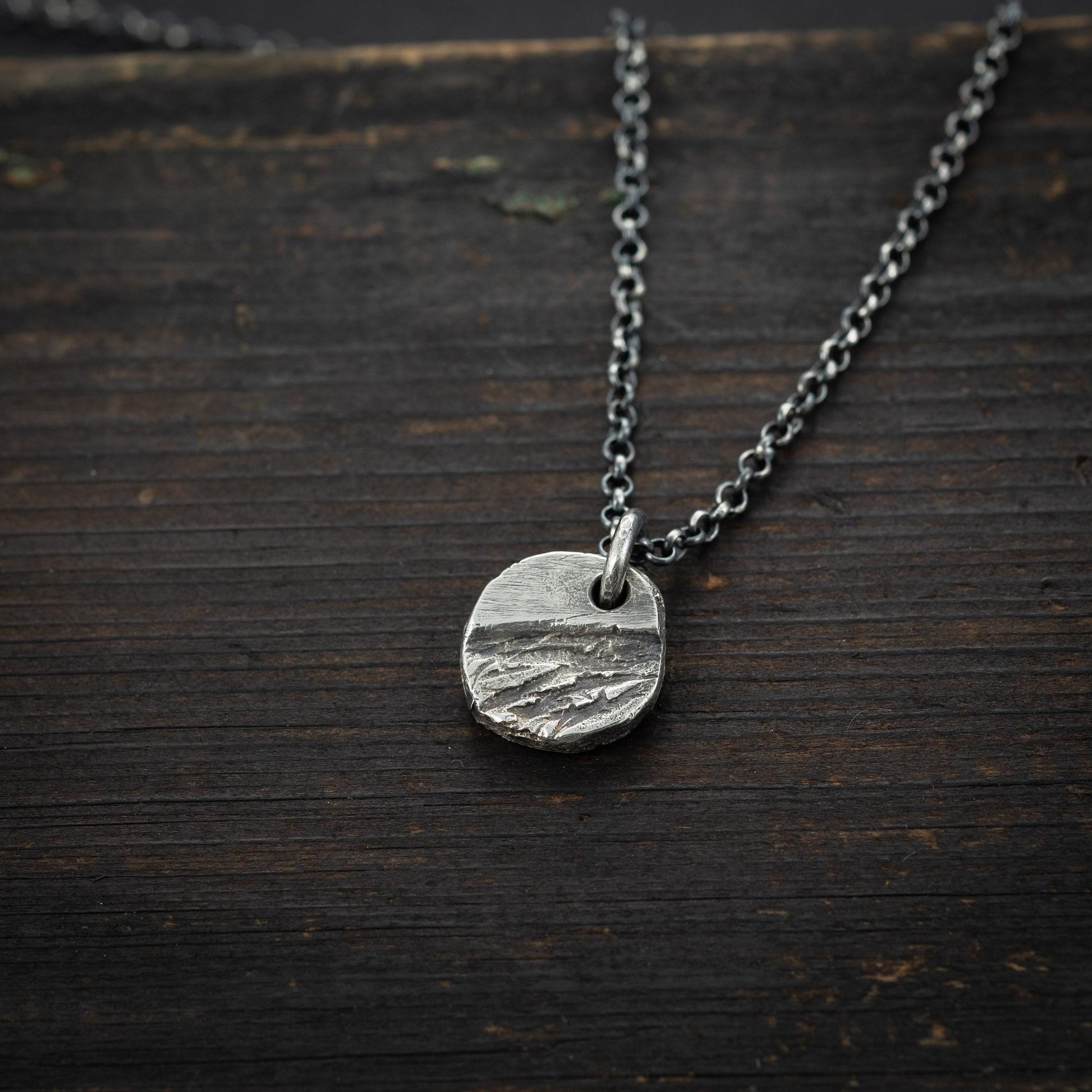 Mens Necklace Small Rustic Pendant for Men in Sterling Silver