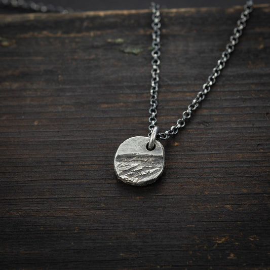 Mens Necklace Small Rustic Pendant for Men in Sterling Silver