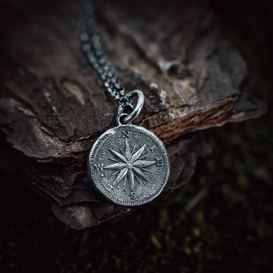 925 Silver Compass necklace for Men, Rustic Travel Pendant, Nautical Adventure Gift