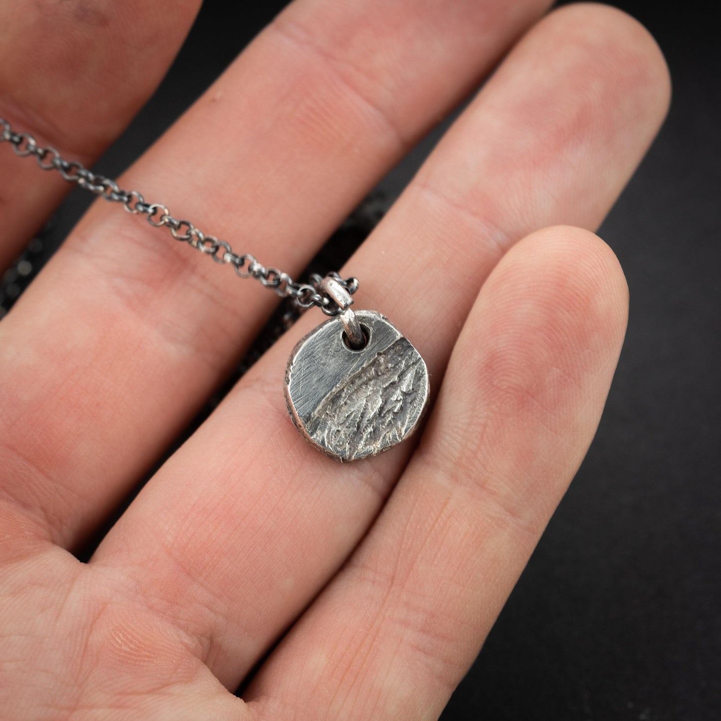 Mens Necklace Small Rustic Pendant for Men in Sterling Silver