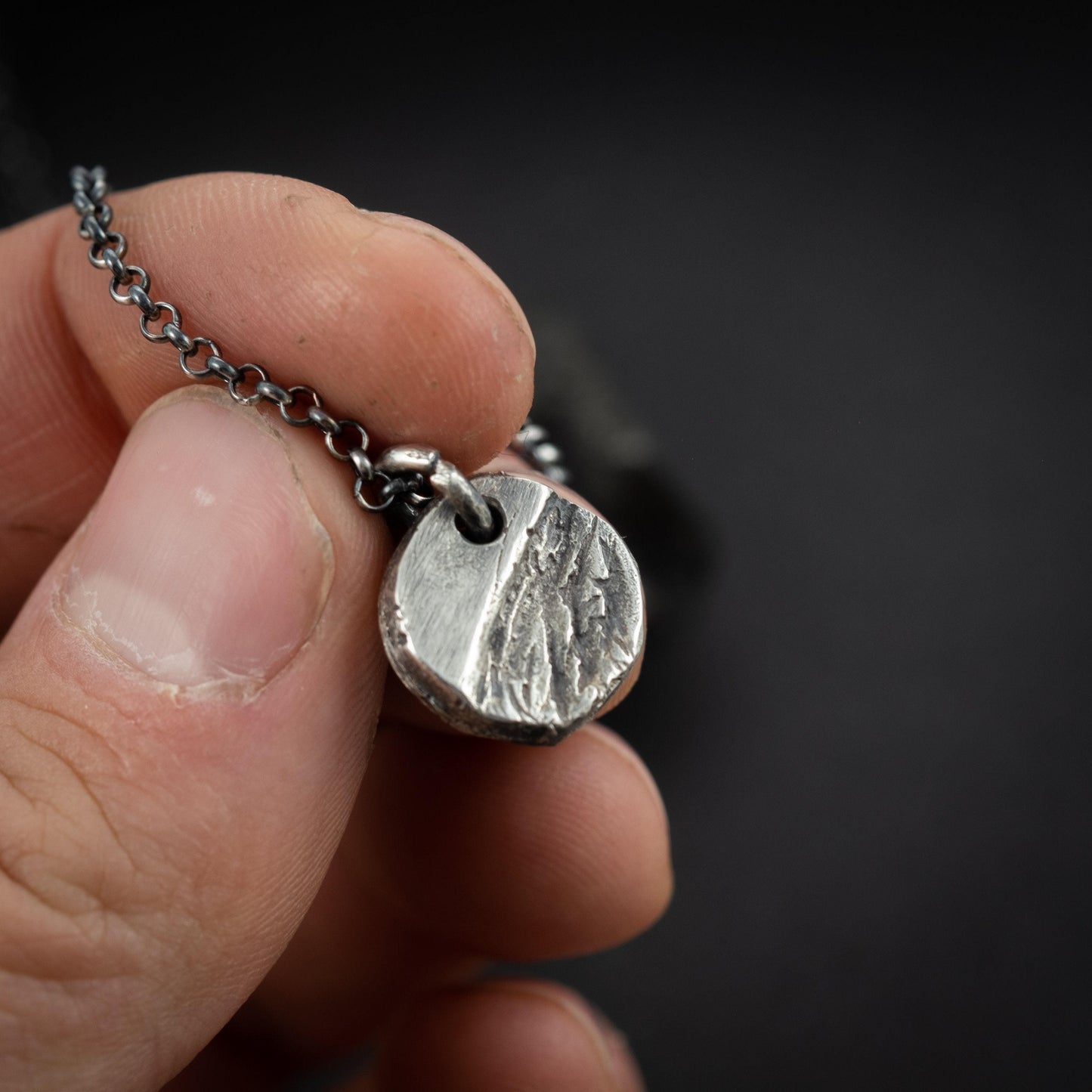 Mens Necklace Small Rustic Pendant for Men in Sterling Silver