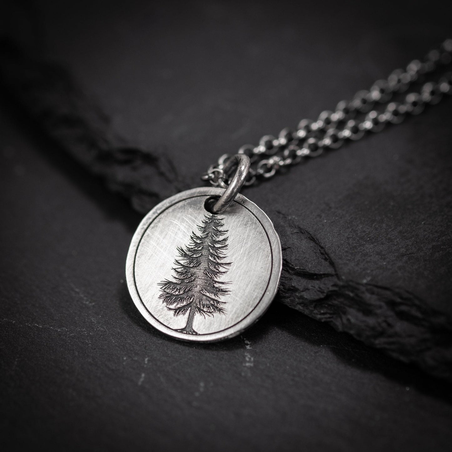 Pine Tree Silver pendant necklace, Personalized forest nature jewelry, engraved necklace, gift for her, mens necklace