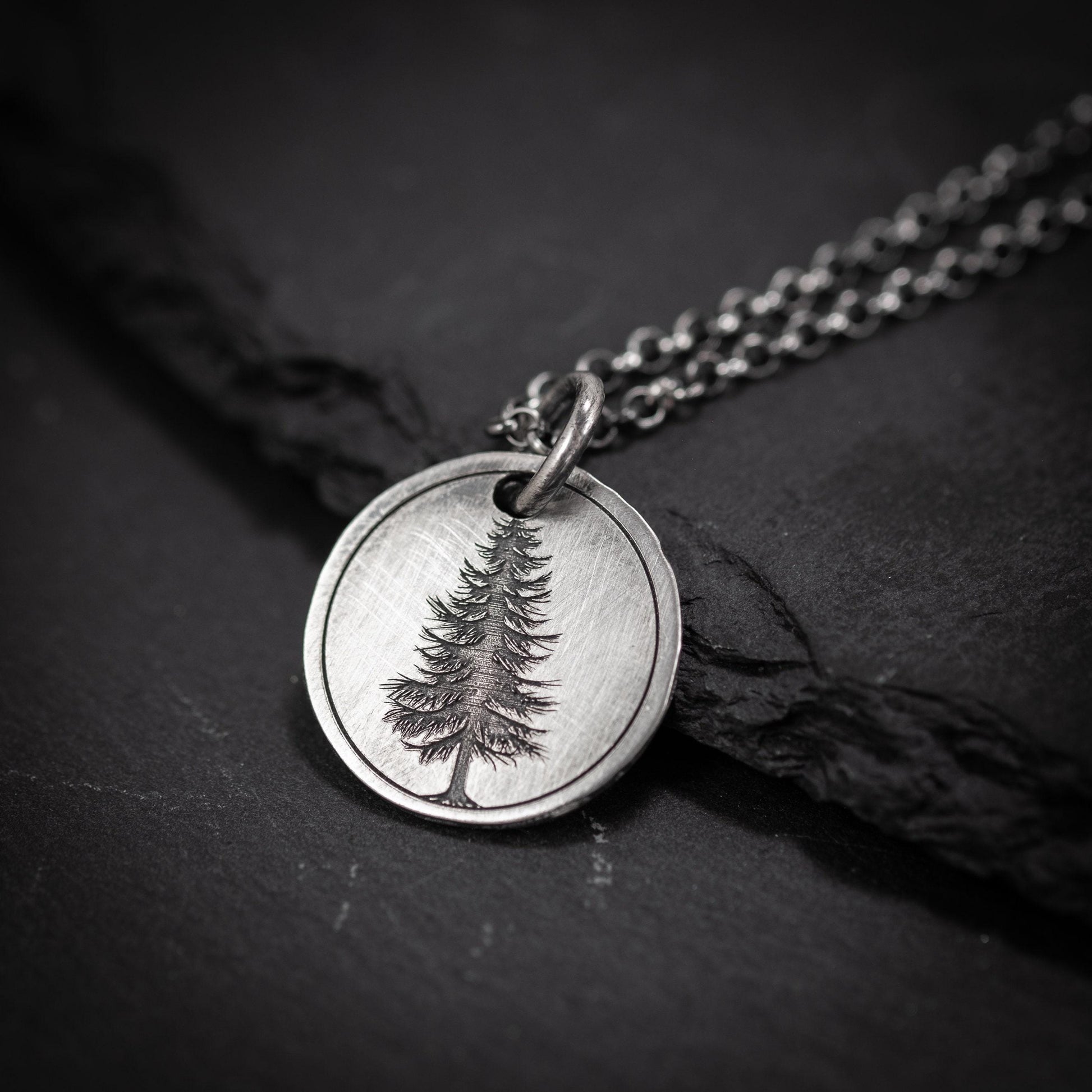 Pine Tree Silver pendant necklace, Personalized forest nature jewelry, engraved necklace, gift for her, mens necklace