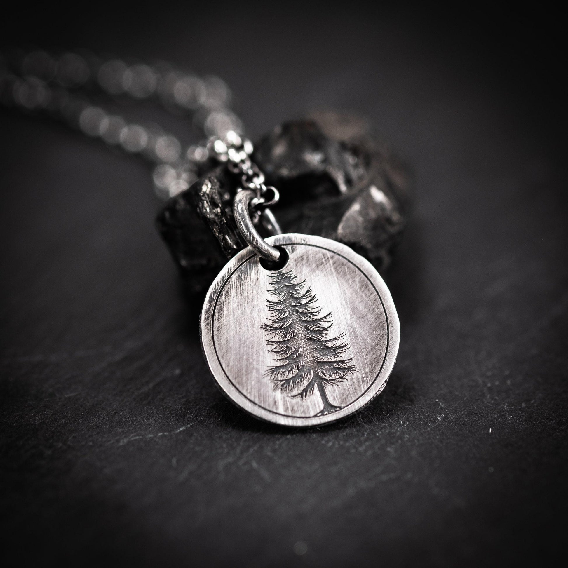 Pine Tree Silver pendant necklace, Personalized forest nature jewelry, engraved necklace, gift for her, mens necklace