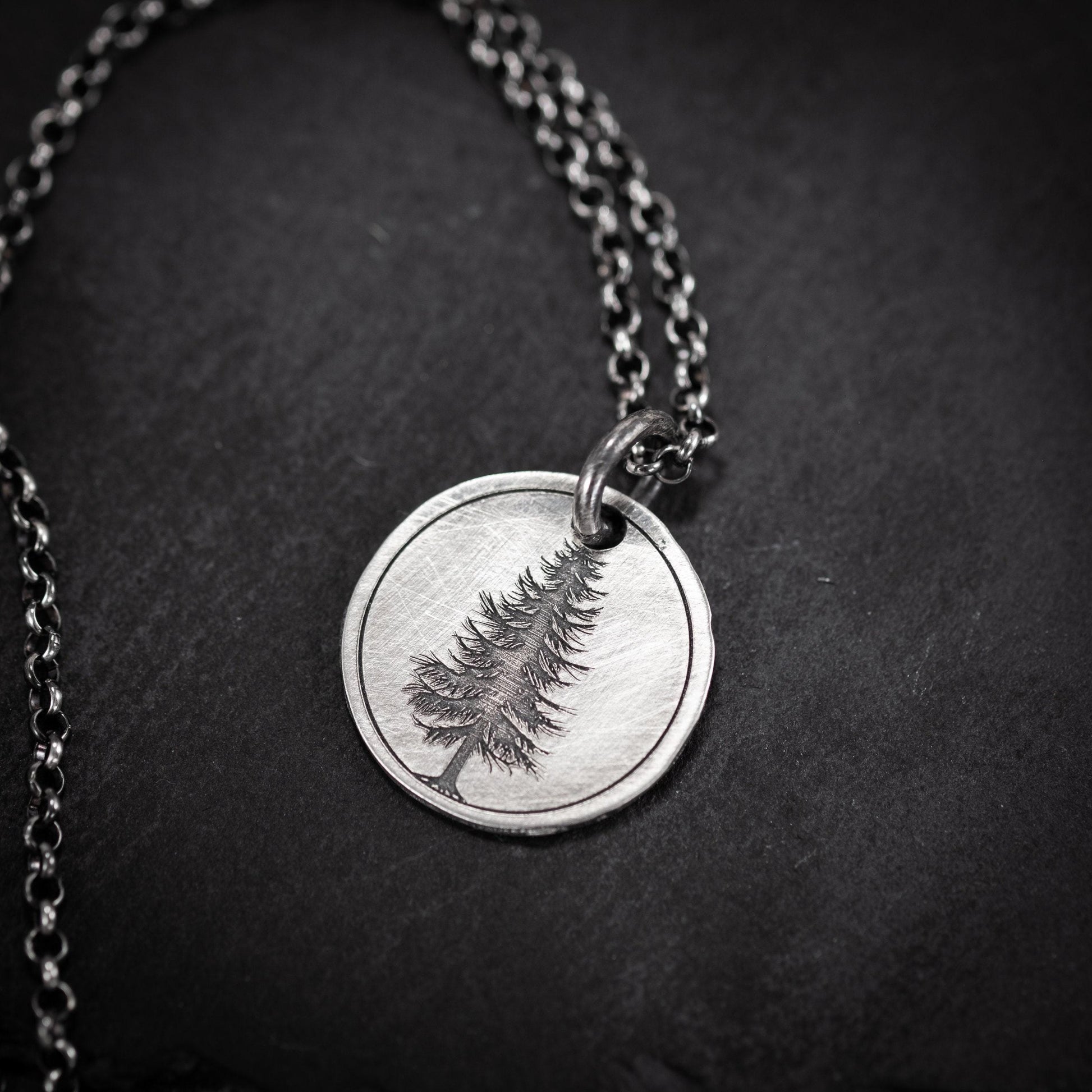 Pine Tree Silver pendant necklace, Personalized forest nature jewelry, engraved necklace, gift for her, mens necklace