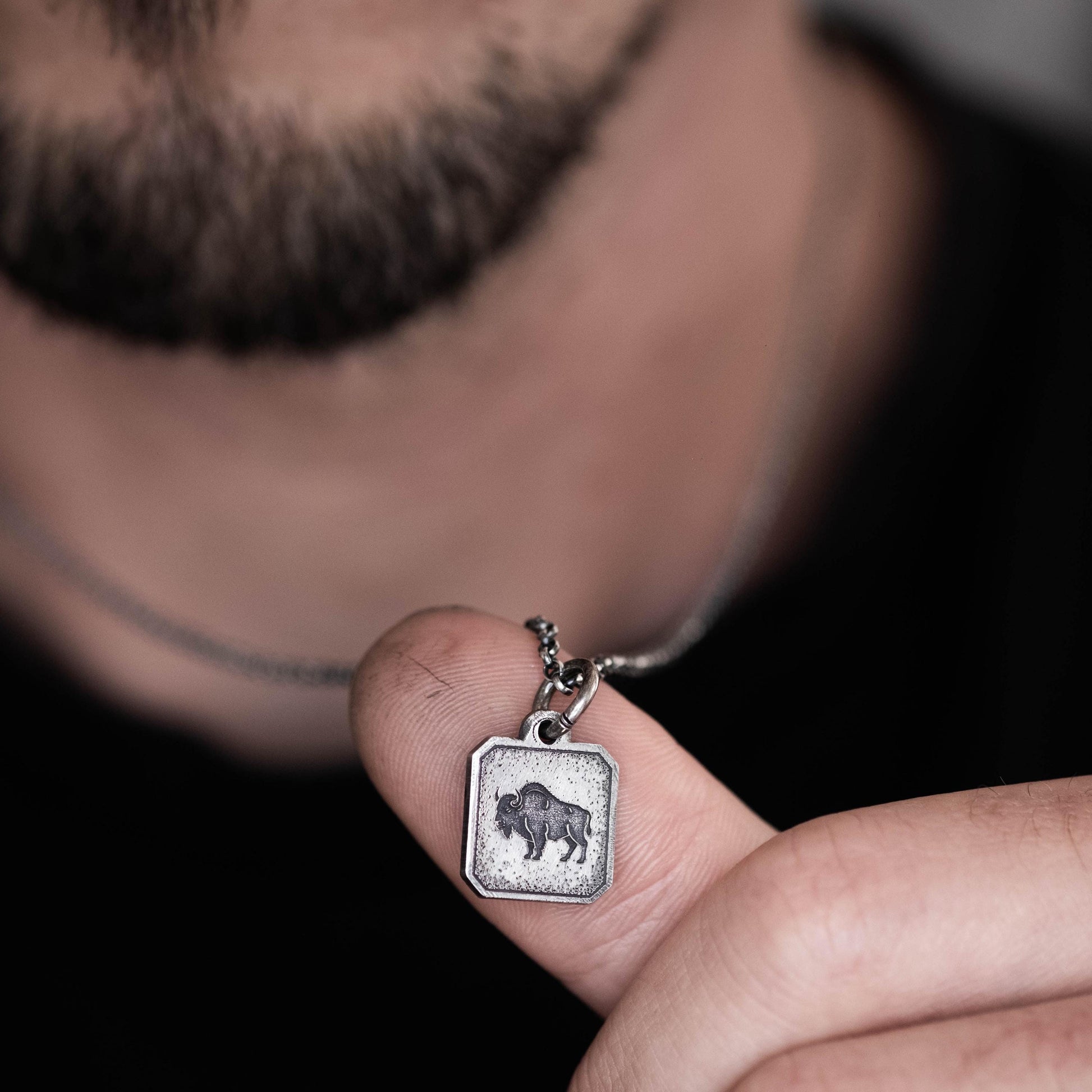 Silver Bison Pendant Necklace – Men’s Engraved Wildlife Pendant, Endurance & Strength handmade Jewelry, Nature Gift for Him