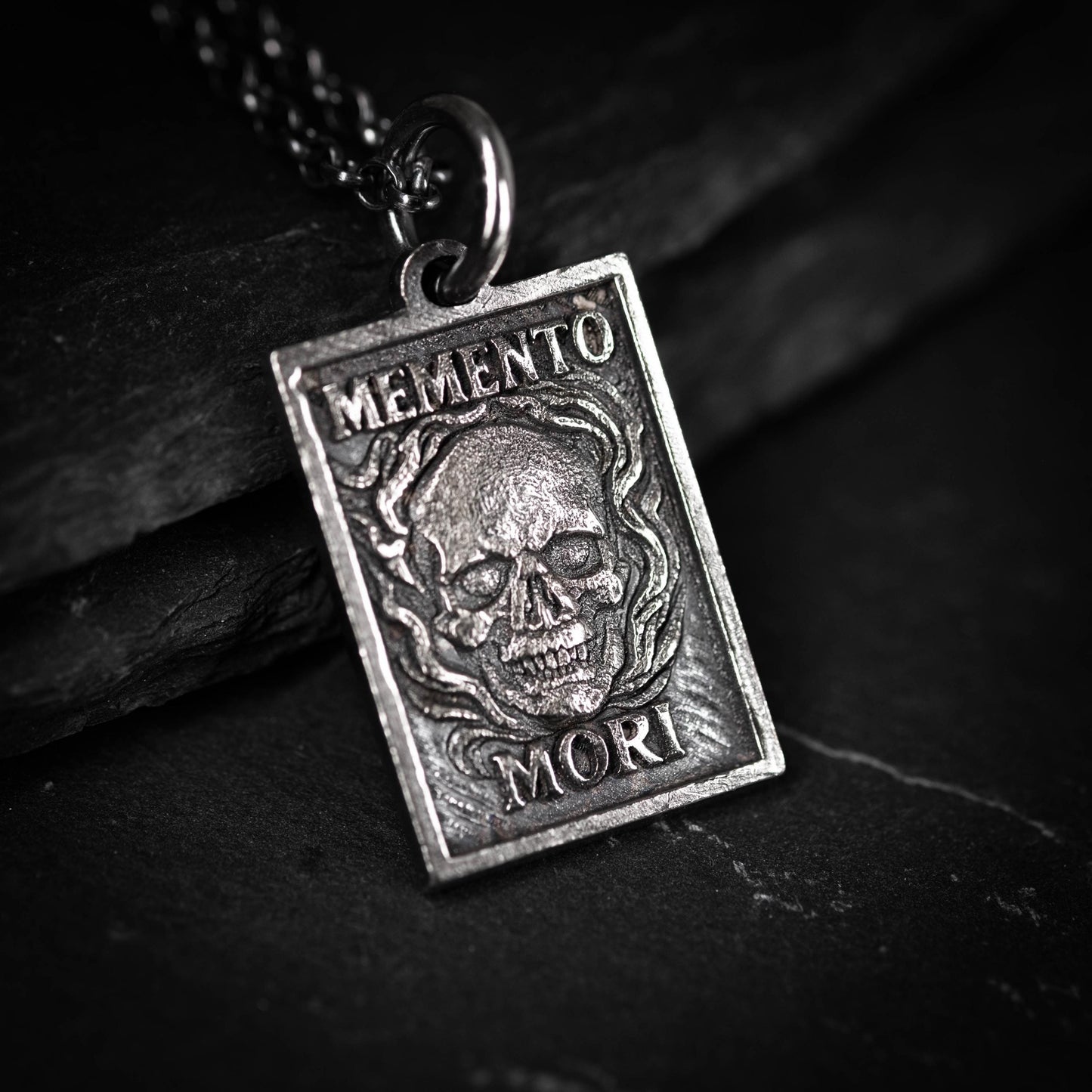 Memento Mori Mens Necklace, Silver Skull Pendant, Memento Vivere Jewelry, Amor Fati Charm, Stoic Chain, Coin Birthday Gift Him and Gift Her