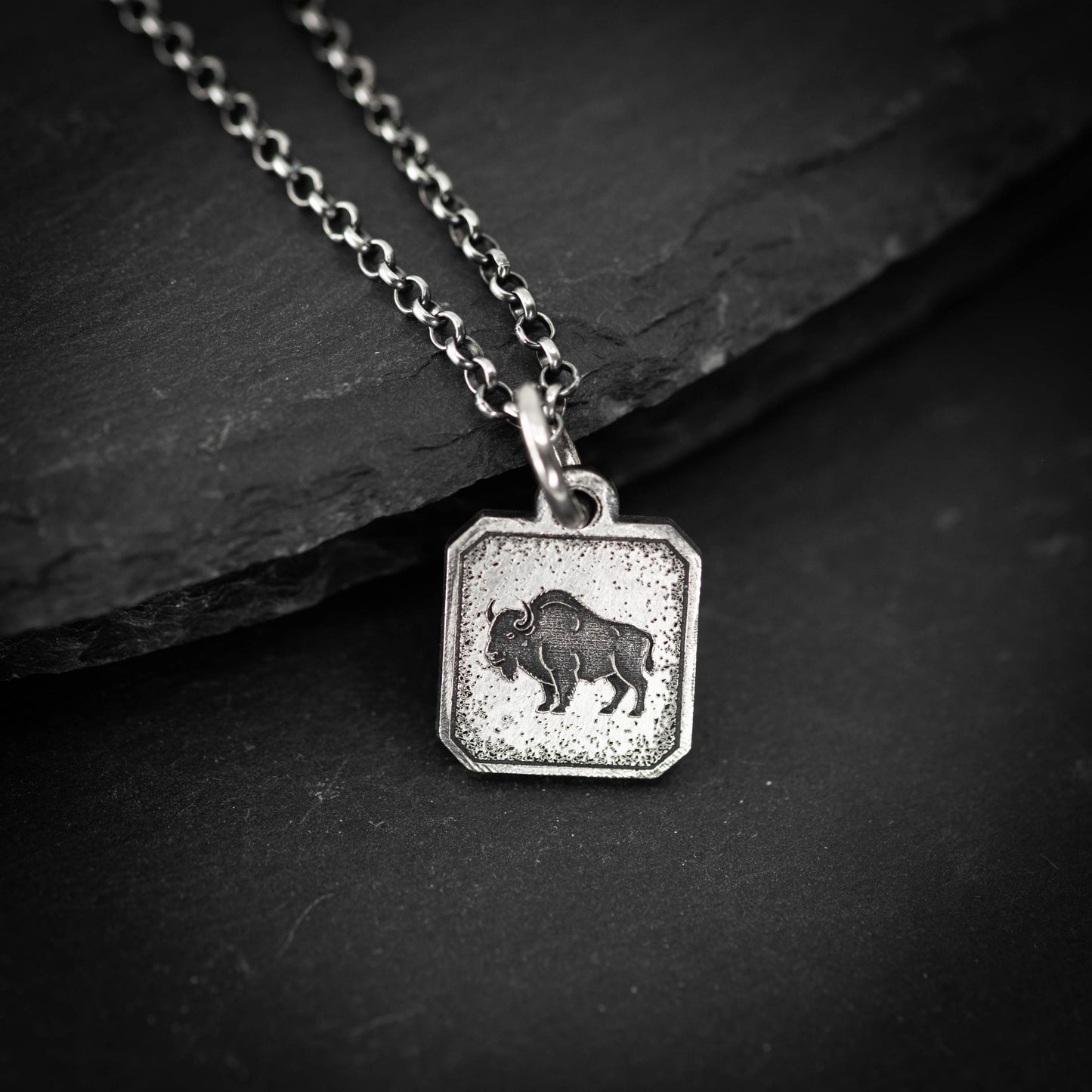 Silver Bison Pendant Necklace – Men’s Engraved Wildlife Pendant, Endurance & Strength handmade Jewelry, Nature Gift for Him