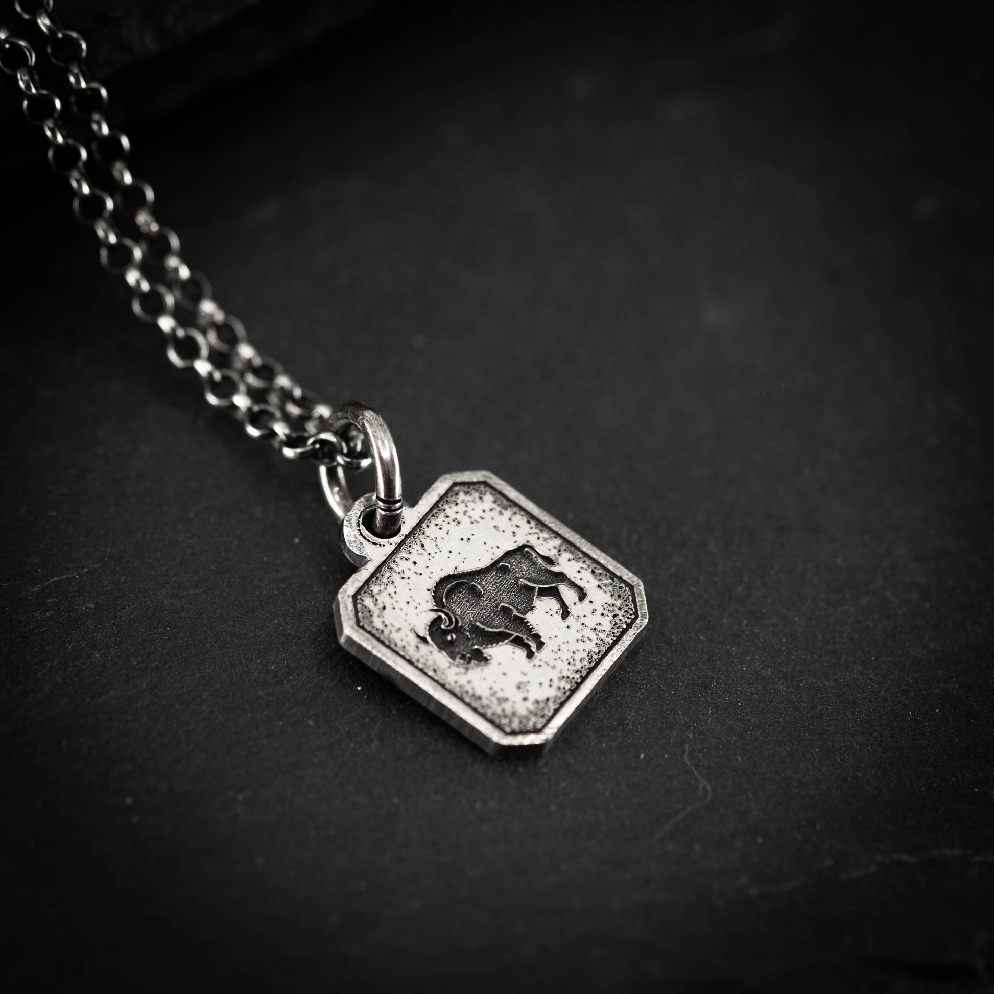 Silver Bison Pendant Necklace – Men’s Engraved Wildlife Pendant, Endurance & Strength handmade Jewelry, Nature Gift for Him