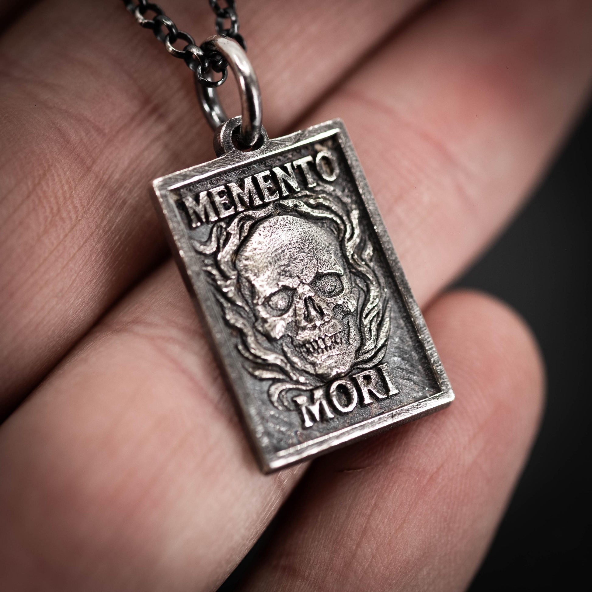 Memento Mori Mens Necklace, Silver Skull Pendant, Memento Vivere Jewelry, Amor Fati Charm, Stoic Chain, Coin Birthday Gift Him and Gift Her