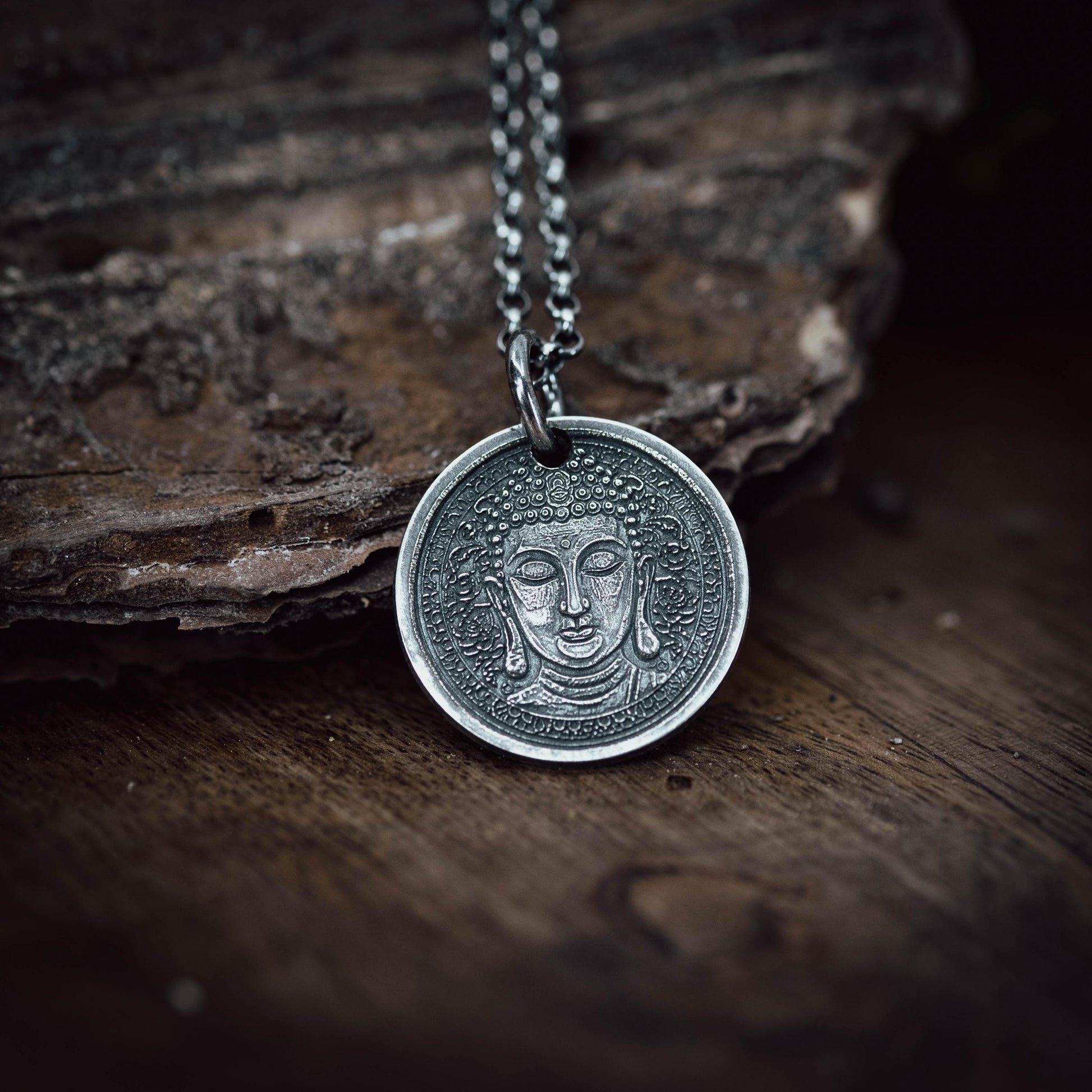 Sterling Silver Buddha Coin Pendant Necklace, Spiritual Meditation Anxiety relief Jewelry