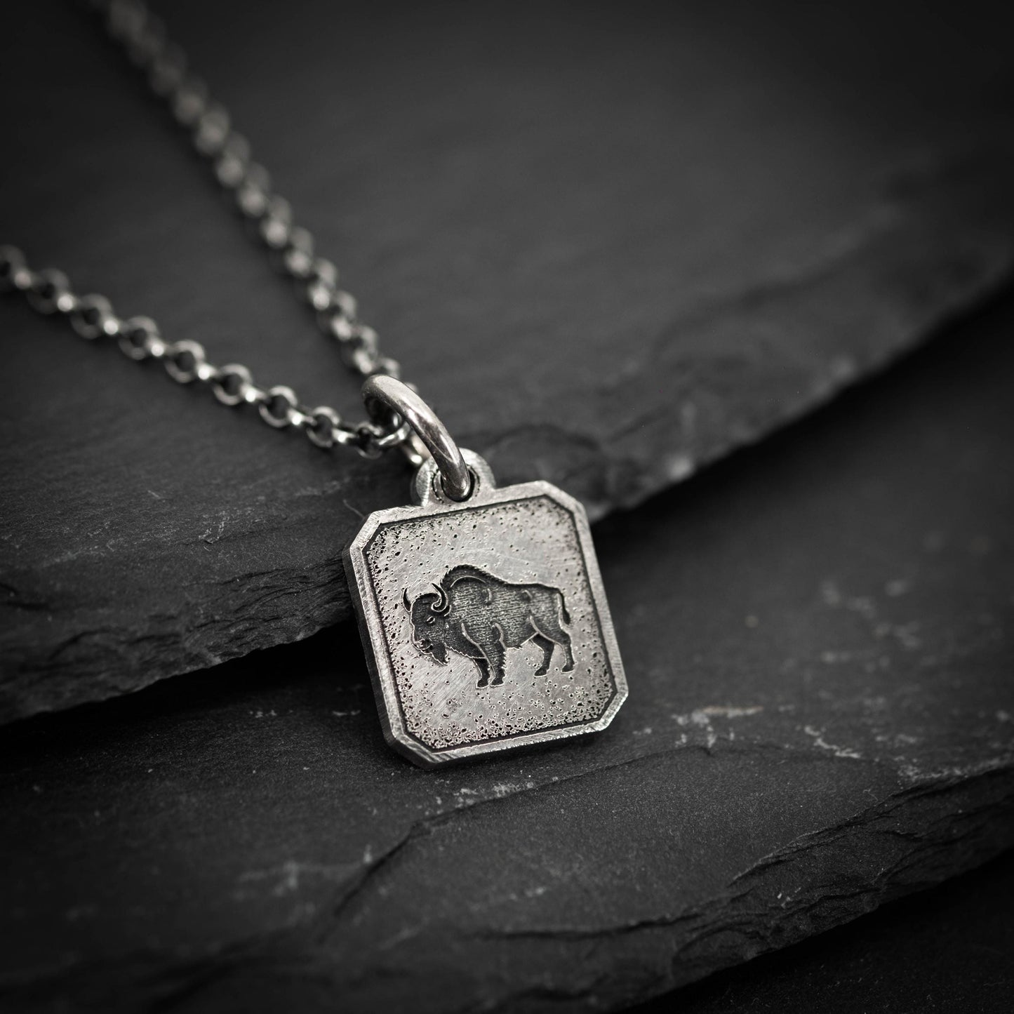 Silver Bison Pendant Necklace – Men’s Engraved Wildlife Pendant, Endurance & Strength handmade Jewelry, Nature Gift for Him