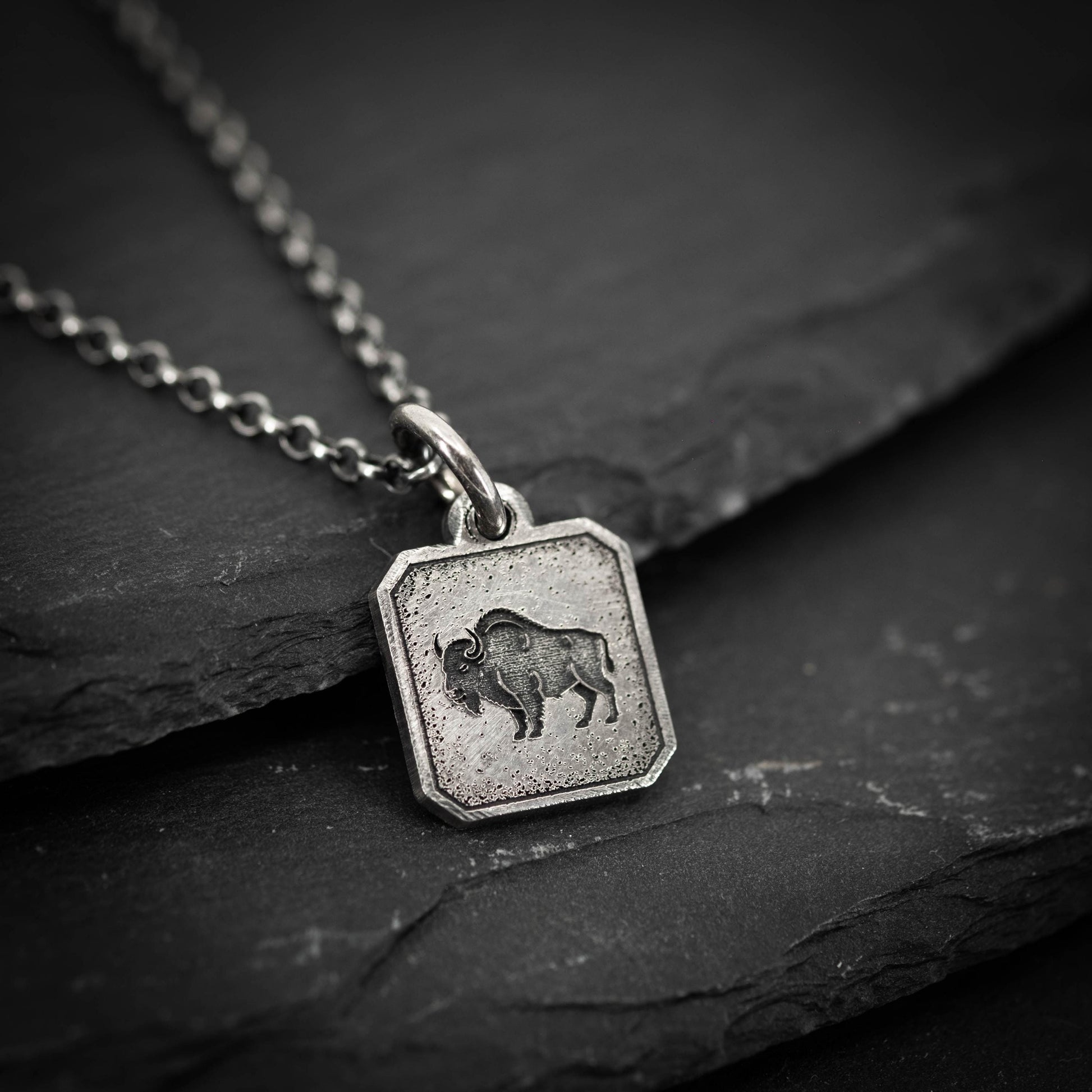 Silver Bison Pendant Necklace – Men’s Engraved Wildlife Pendant, Endurance & Strength handmade Jewelry, Nature Gift for Him