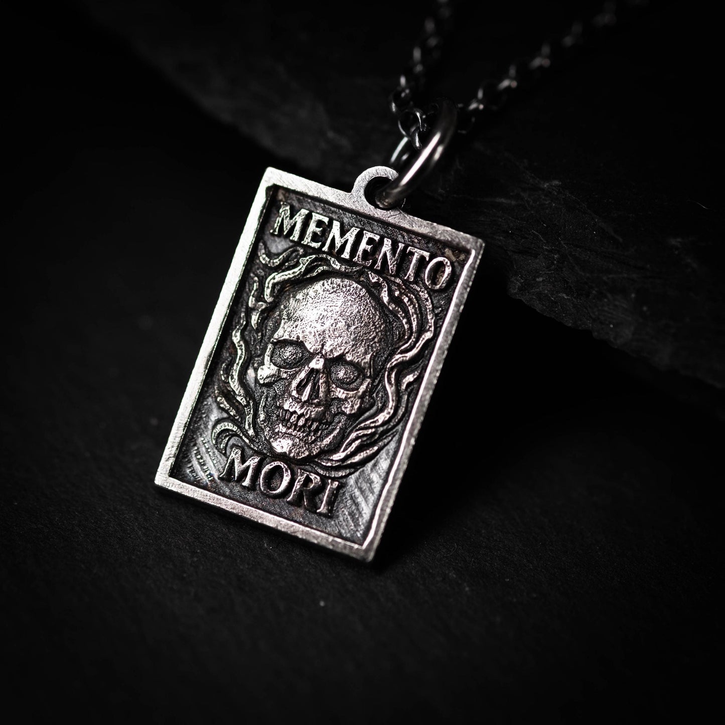 Memento Mori Mens Necklace, Silver Skull Pendant, Memento Vivere Jewelry, Amor Fati Charm, Stoic Chain, Coin Birthday Gift Him and Gift Her