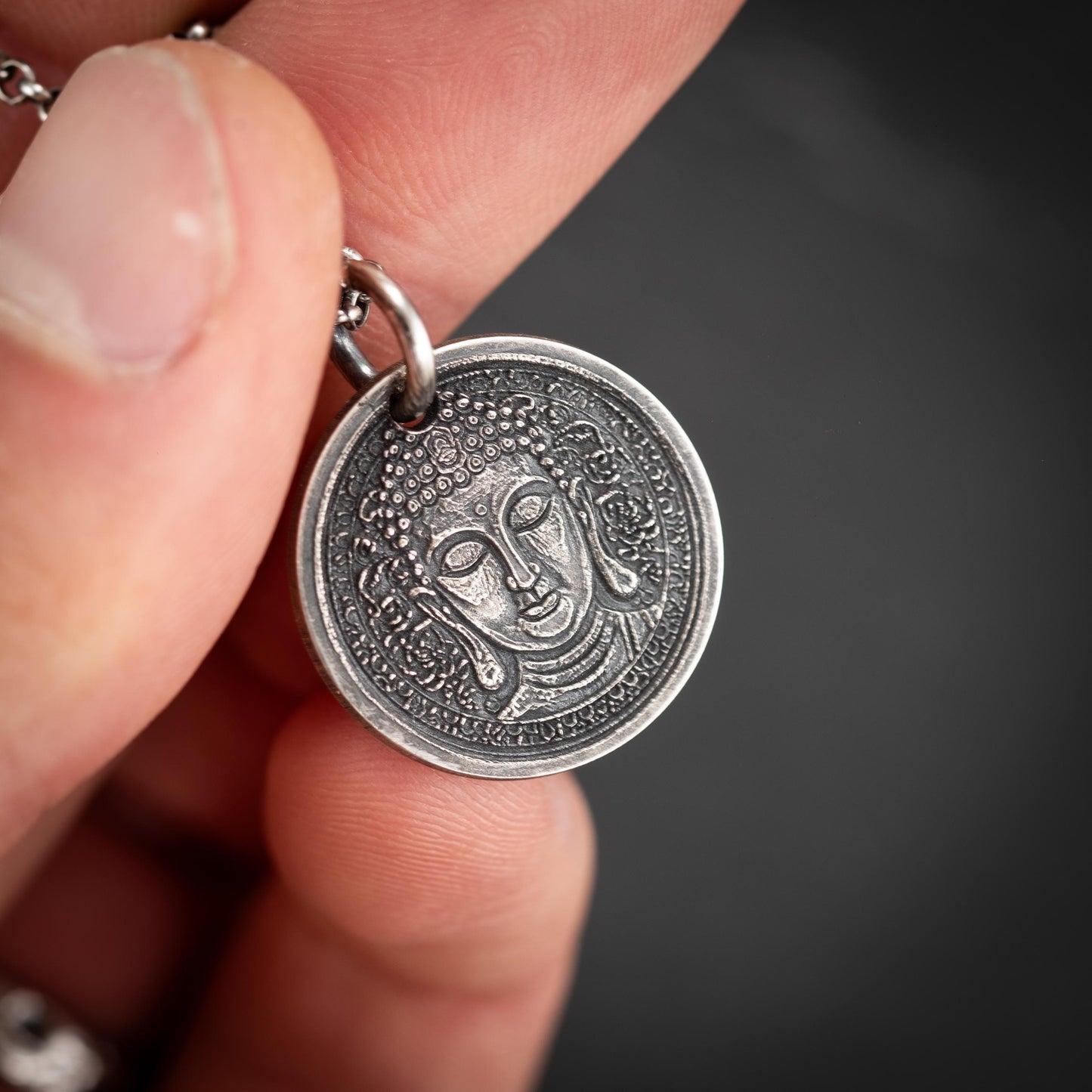 Sterling Silver Buddha Coin Pendant Necklace, Spiritual Meditation Anxiety relief Jewelry