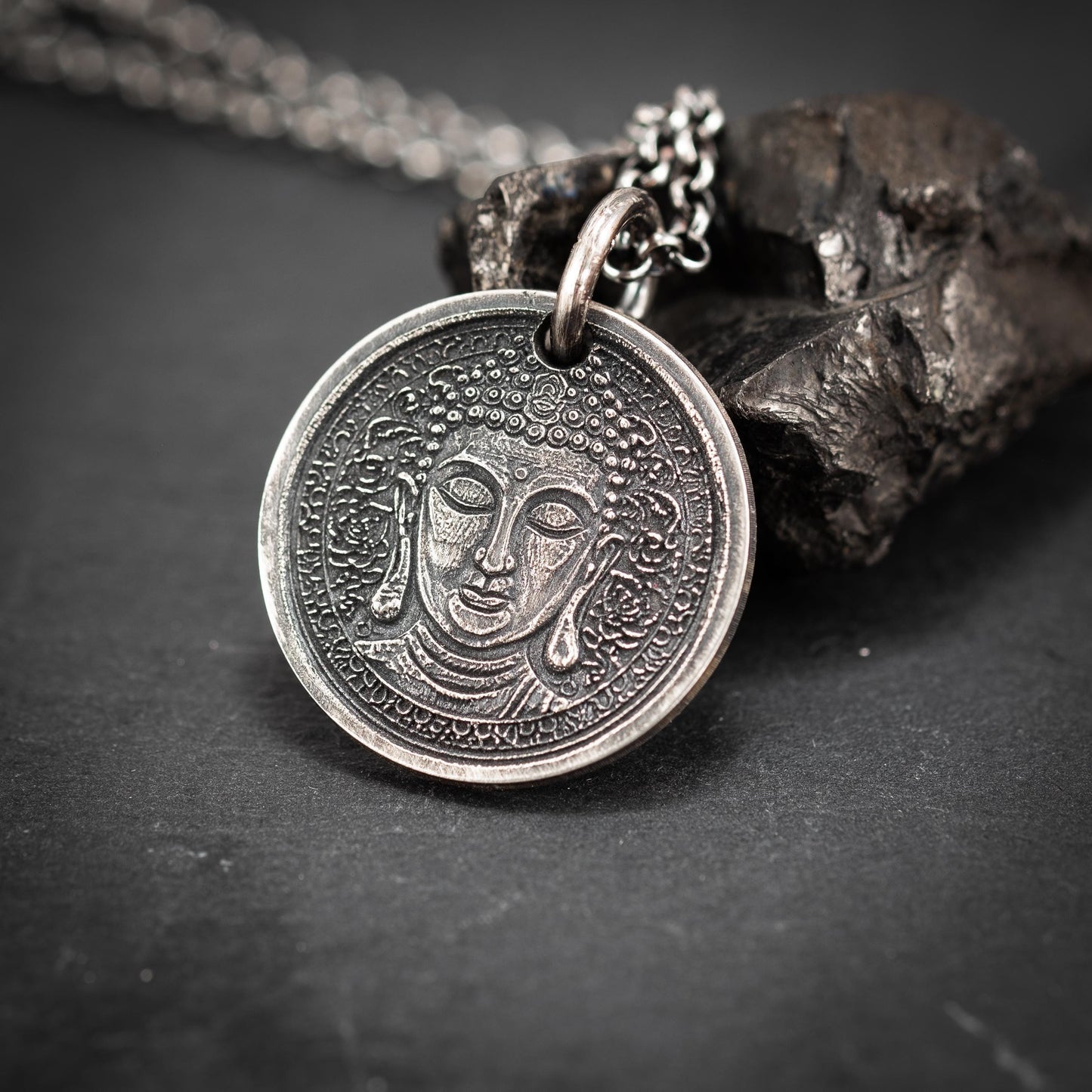 Sterling Silver Buddha Coin Pendant Necklace, Spiritual Meditation Anxiety relief Jewelry