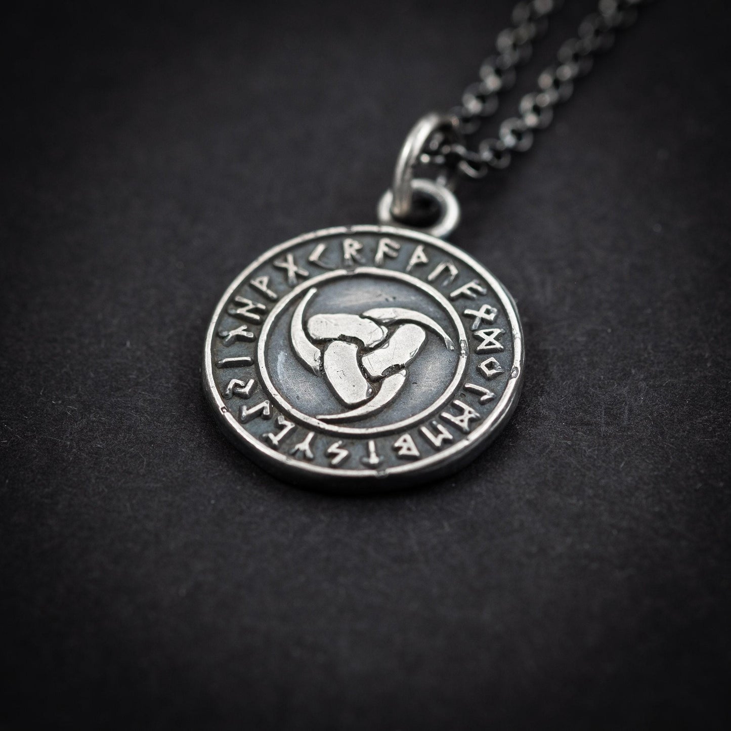 Viking Silver Triple horn of Odin pendant necklace, Oxidized Mens Silver norse jewelry, Rune necklace for men, mens gift, norse mythology