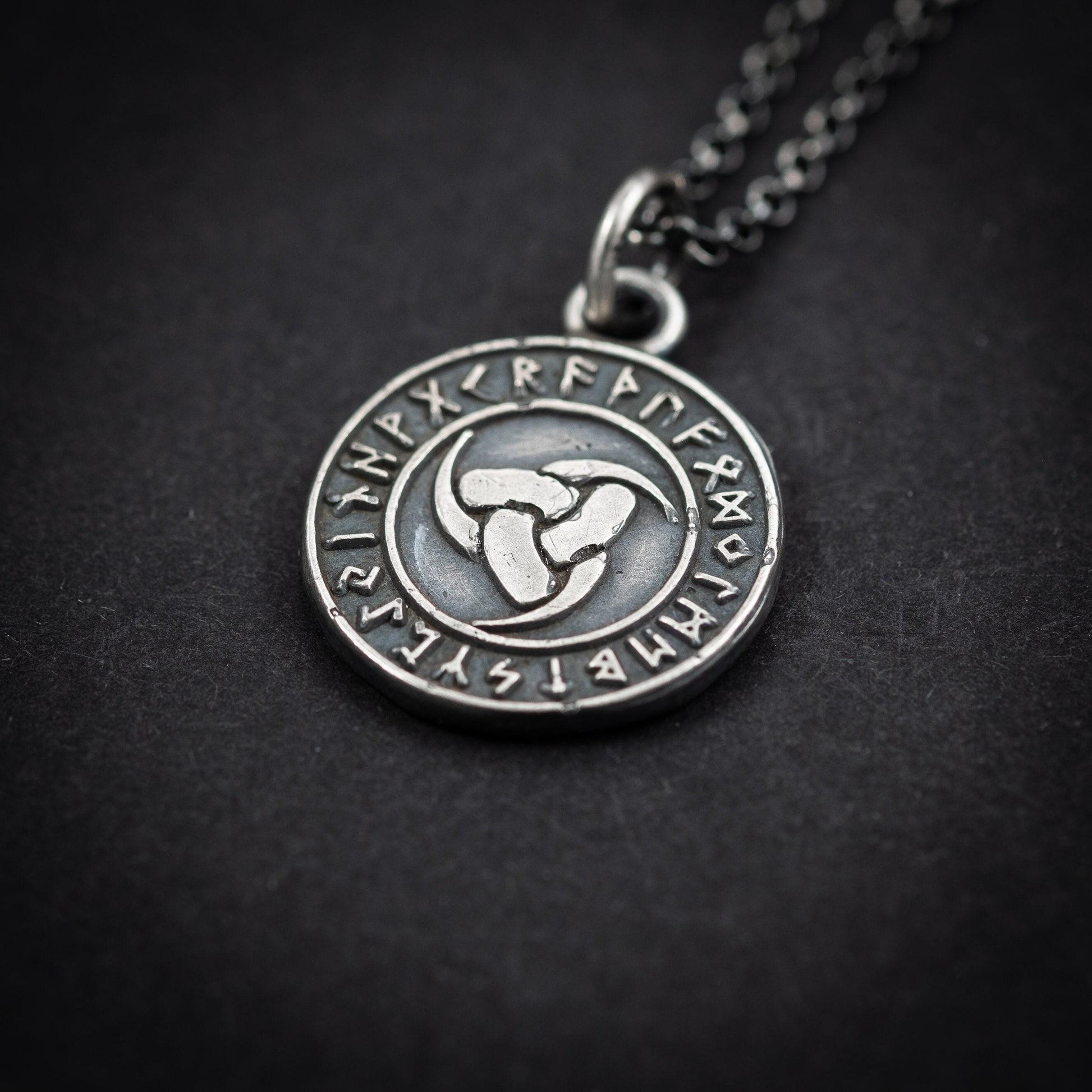 Viking Silver Triple horn of Odin pendant necklace, Oxidized Mens Silver norse jewelry, Rune necklace for men, mens gift, norse mythology